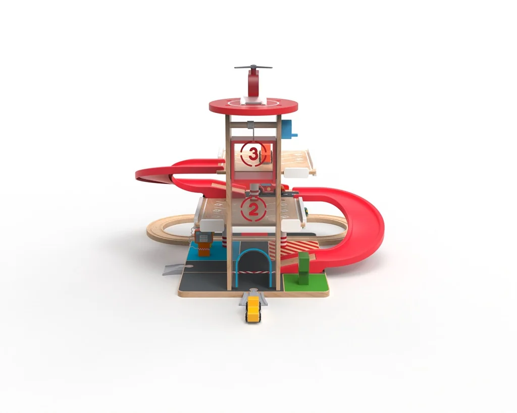 2Kids Toys Drevená garáž s vláčikodráhou