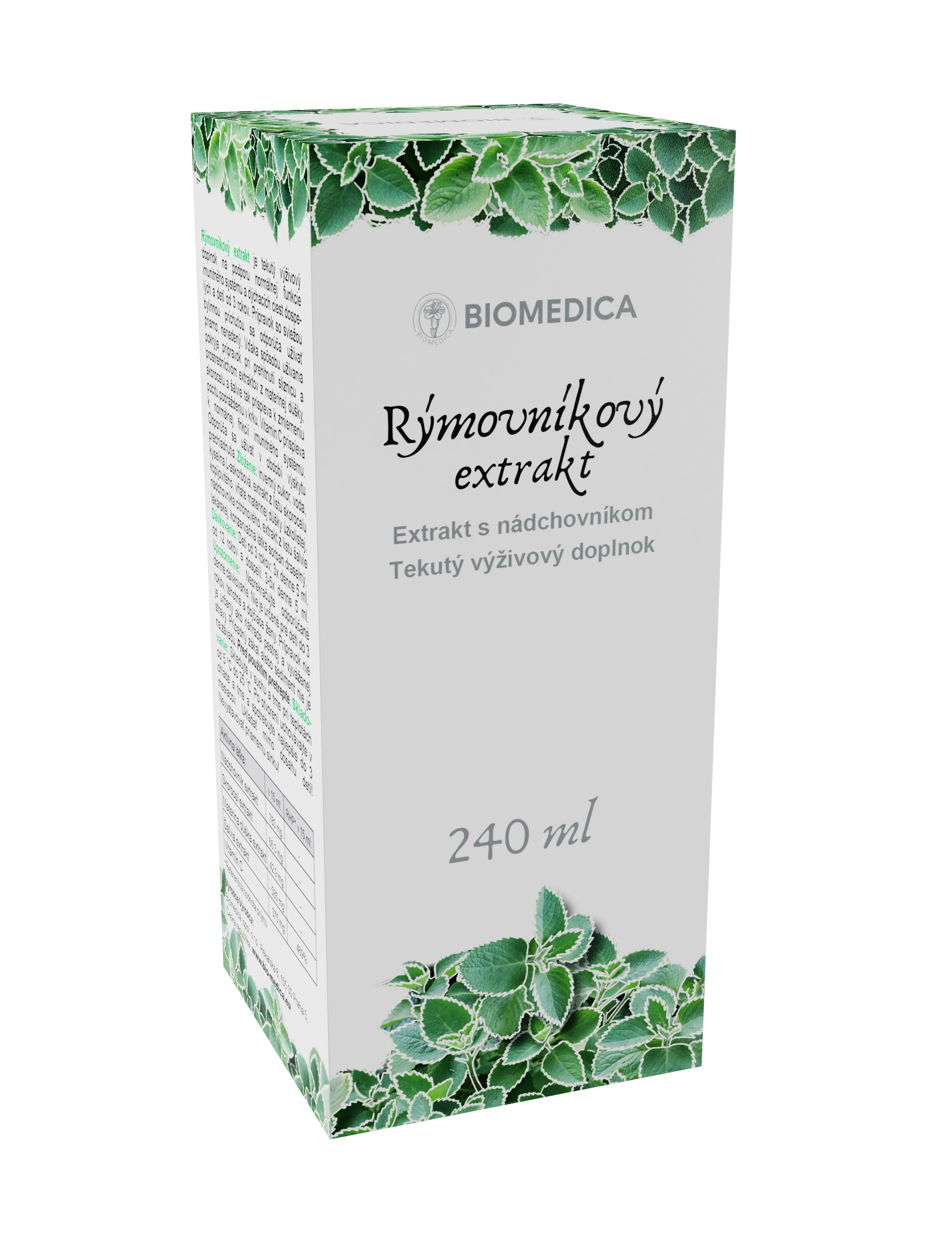 BIOMEDICA Rýmovníkový extrakt
bylinný, s nádchovníkom 1×240 ml, výživový doplnok