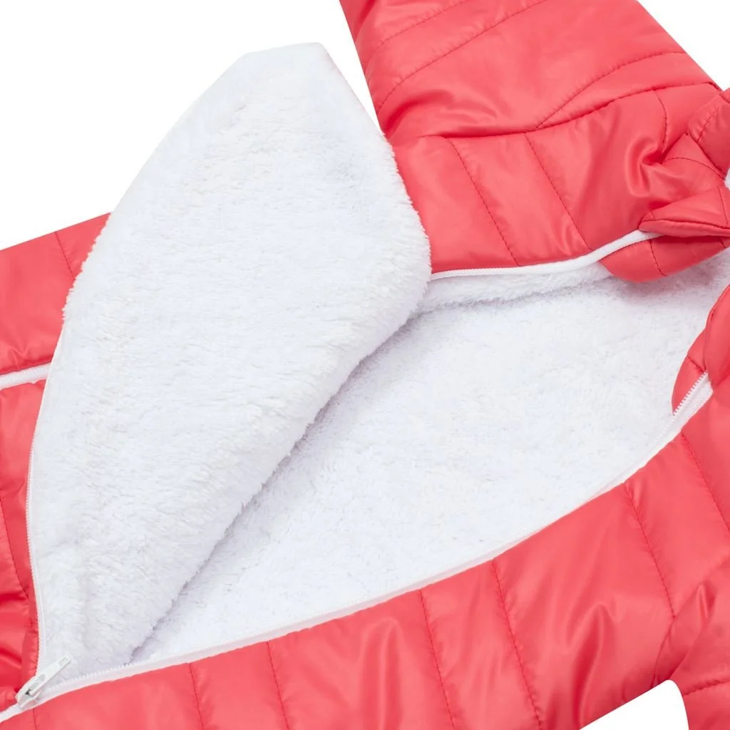 Zimná dojčenská kombinéza s kapucňou s uškami New Baby Pumi red