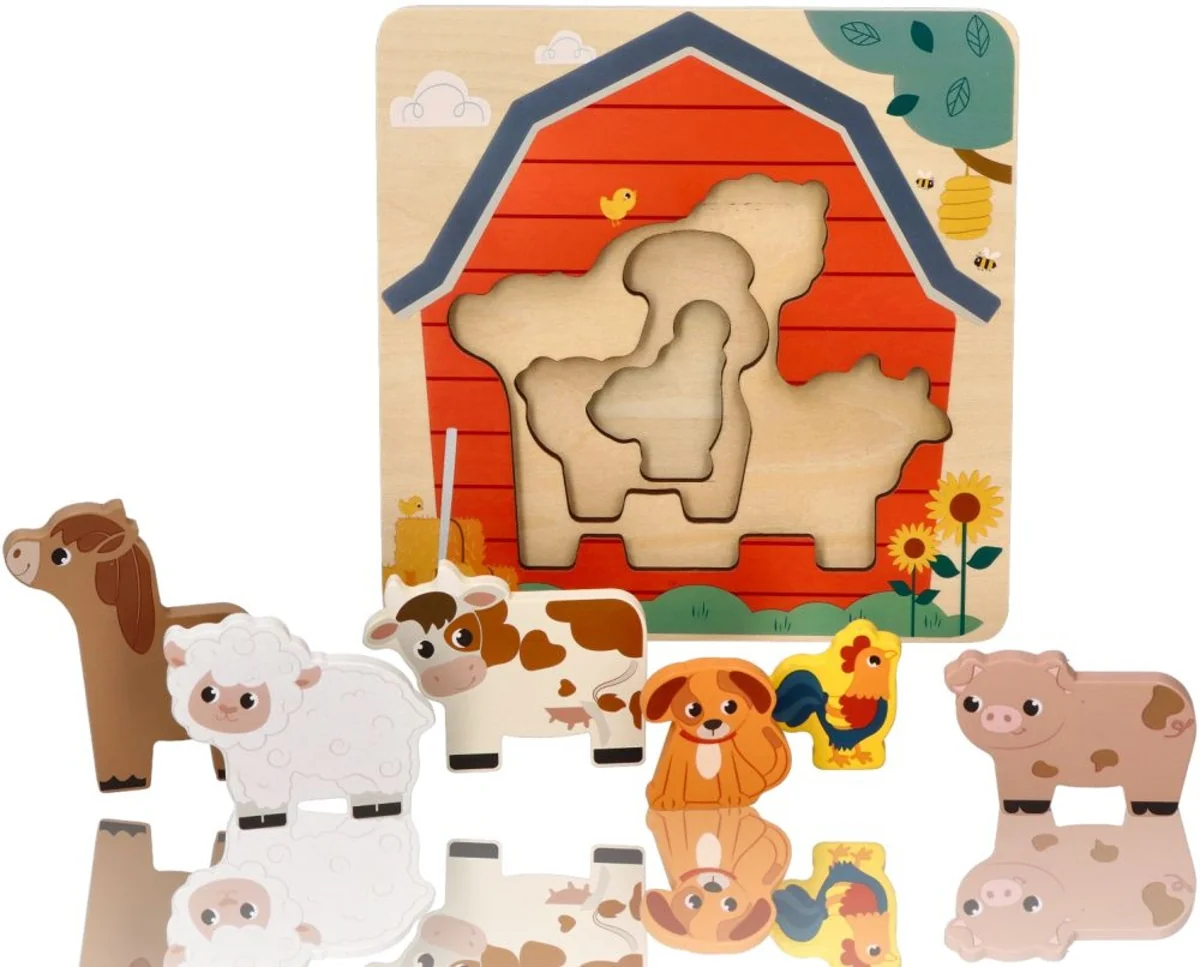 Drevené vrstvené puzzle, Farma, prírodná
