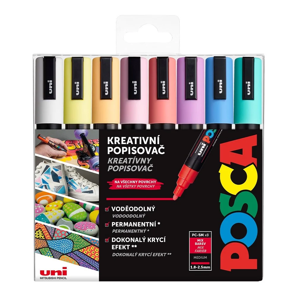 Sada akrylových popisovačov UNI POSCA PC-5M 8 ks, pastelové