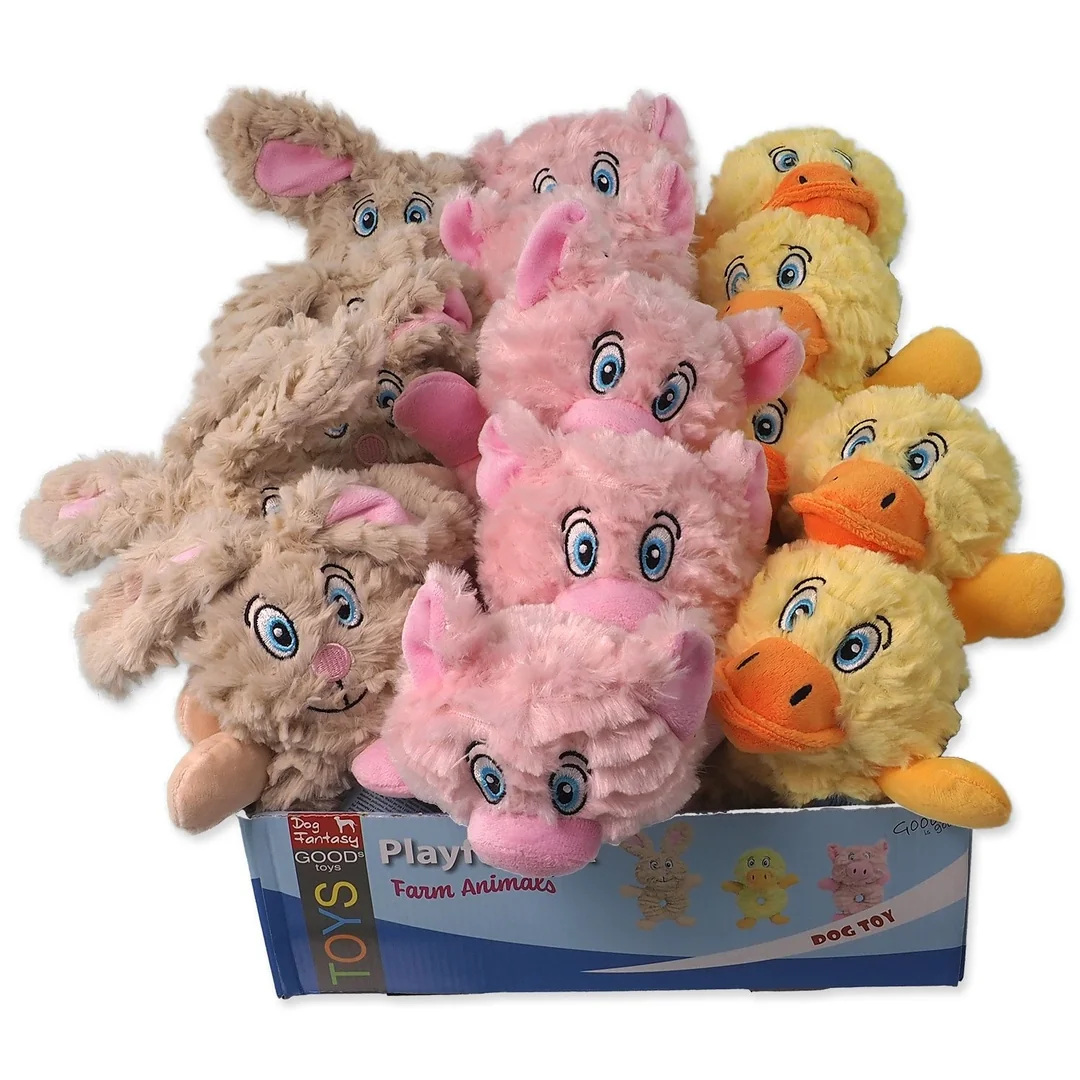 Hračky Dog Fantasy Playful Box Farm zvieratká pískacie mix 21cm 24ks