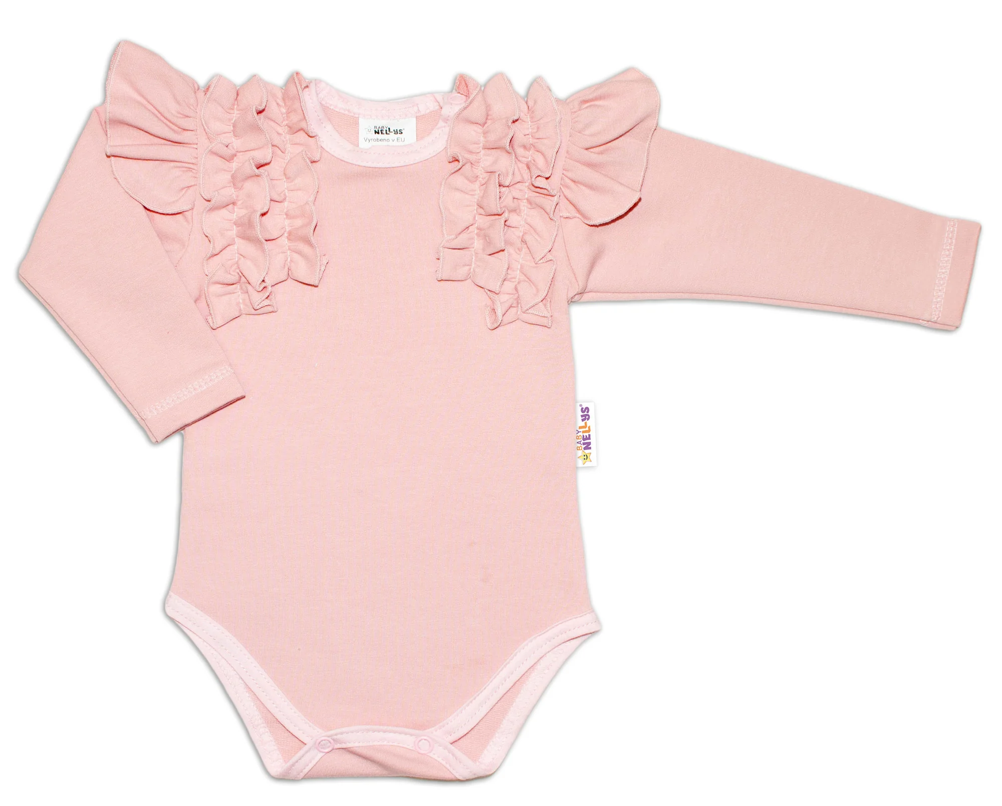 BABY NELLYS 2-dielna sada, body dl.rukáv +suknička s krajkou a volánikmi, veľ. 98, pudrová