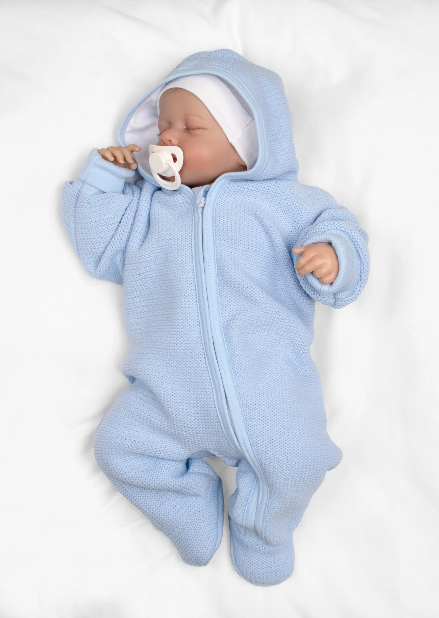 Pletený overal s kapucňou, CUTE - sv. modrý