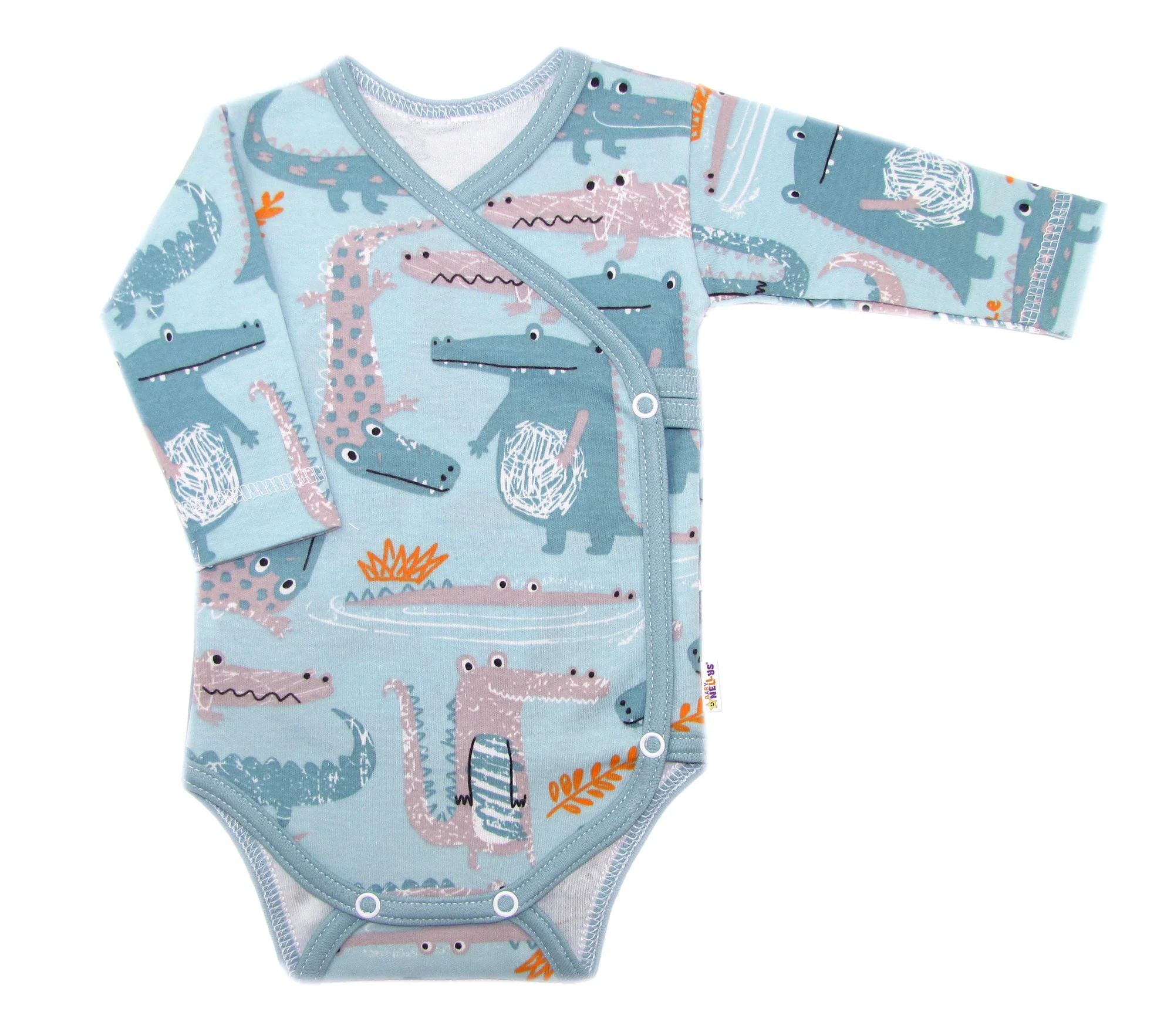 Baby Nellys 2-dielna sada, body dl.rukáv zap. bokom + polodupačky, Krokodíl Eda