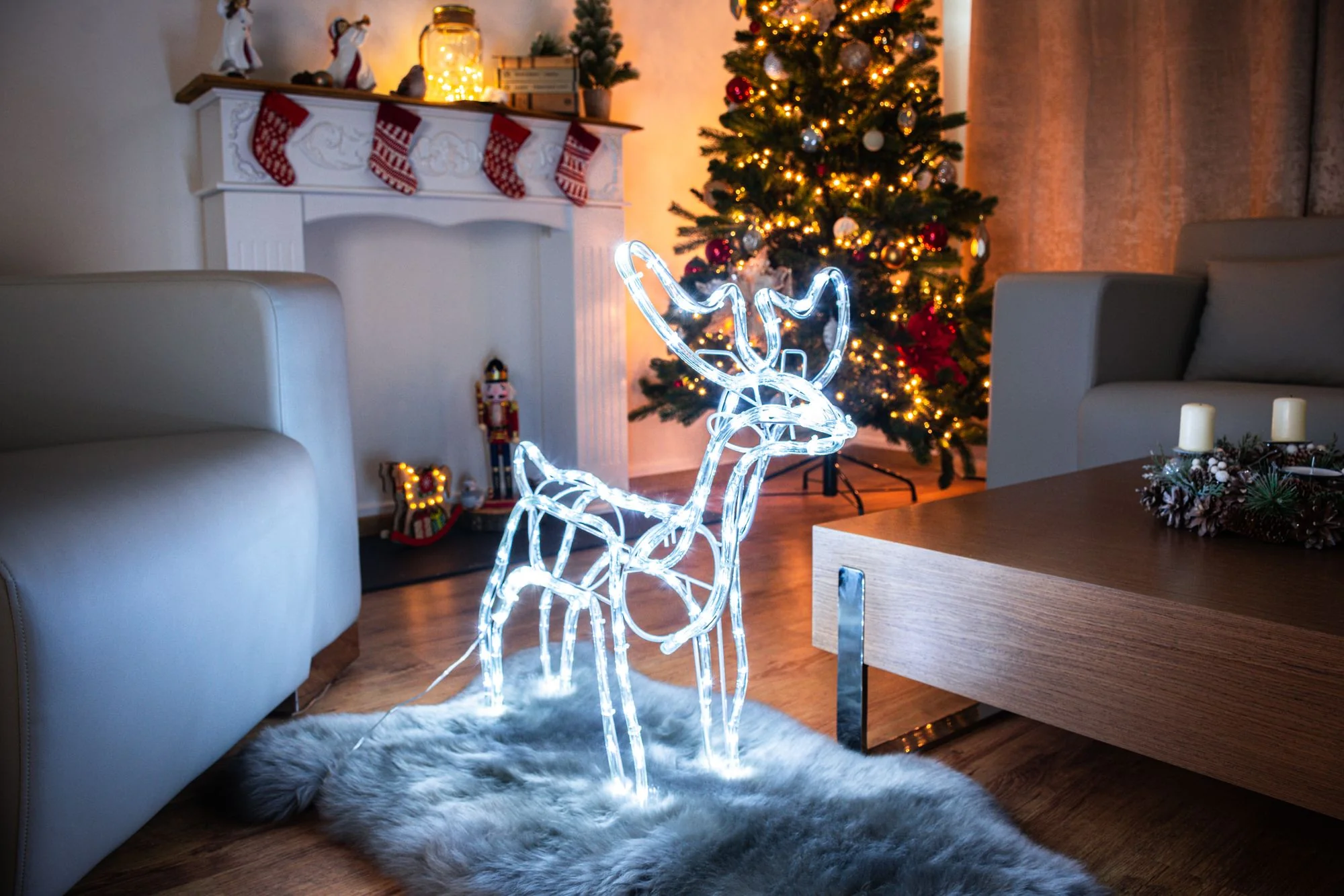 MagicHome vianočný LED sob, 1 ks 144 LED studená biela, 230 V, exteriér, 59x27,50x64 cm