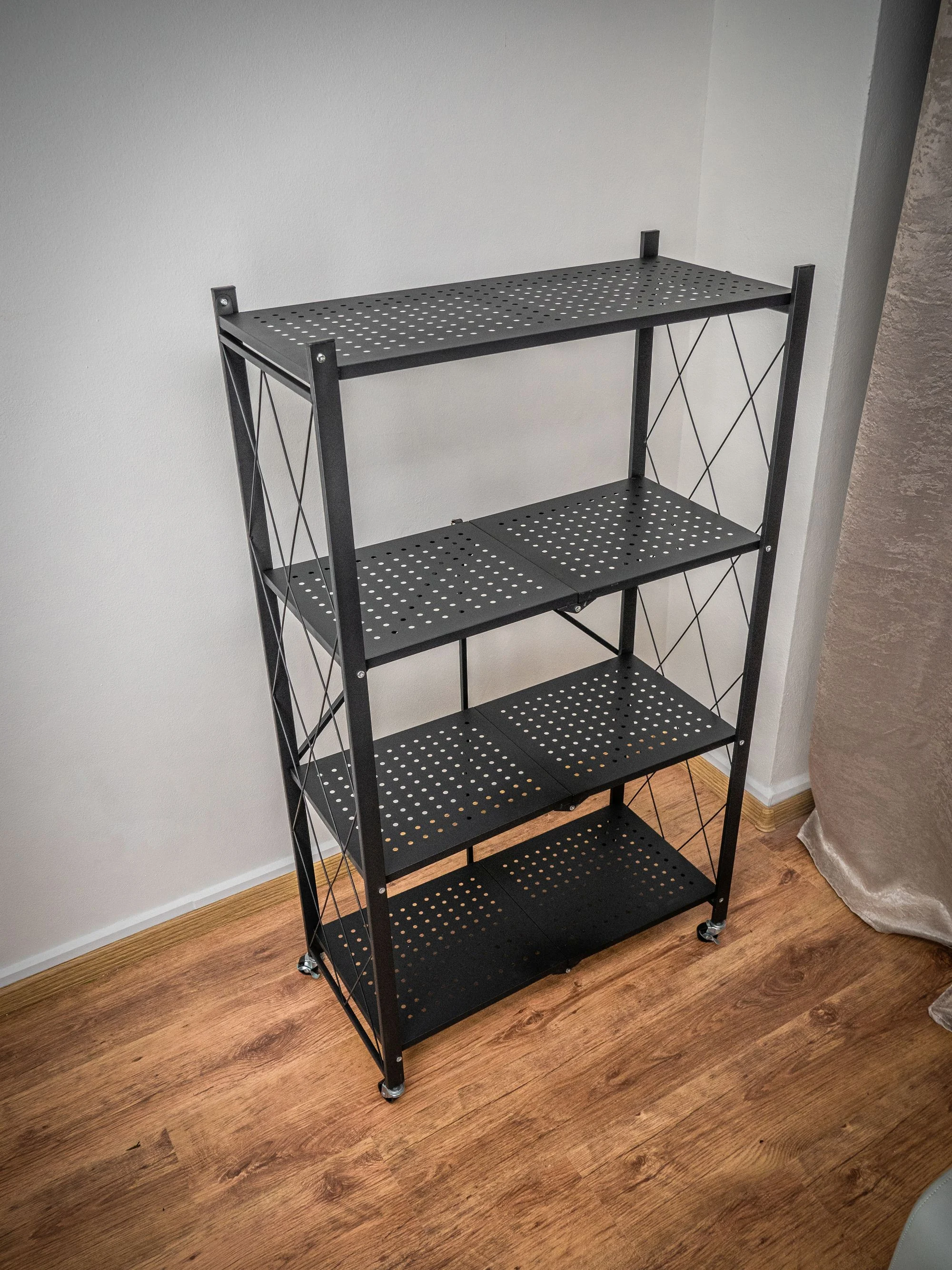MagicHome kovový regál, 1 ks 4 police, 1270x720x340 mm, max. 50 kg/polica, prenosný, na kolieskach