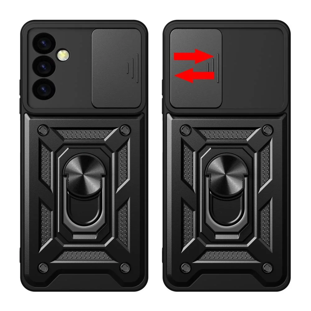 MG Hybrid Armor Camshield kryt na Samsung Galaxy M34, čierny Puzdro s krytom fotoaparátu