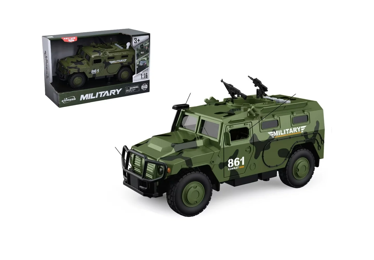 Auto vojenské s efektmi 1:16 25,5cm