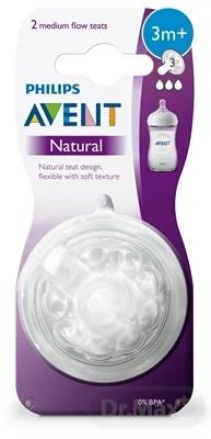 AVENT Cumlík na fľašu Natural č.3 1×2 ks, silikónový cumlík na fľašu