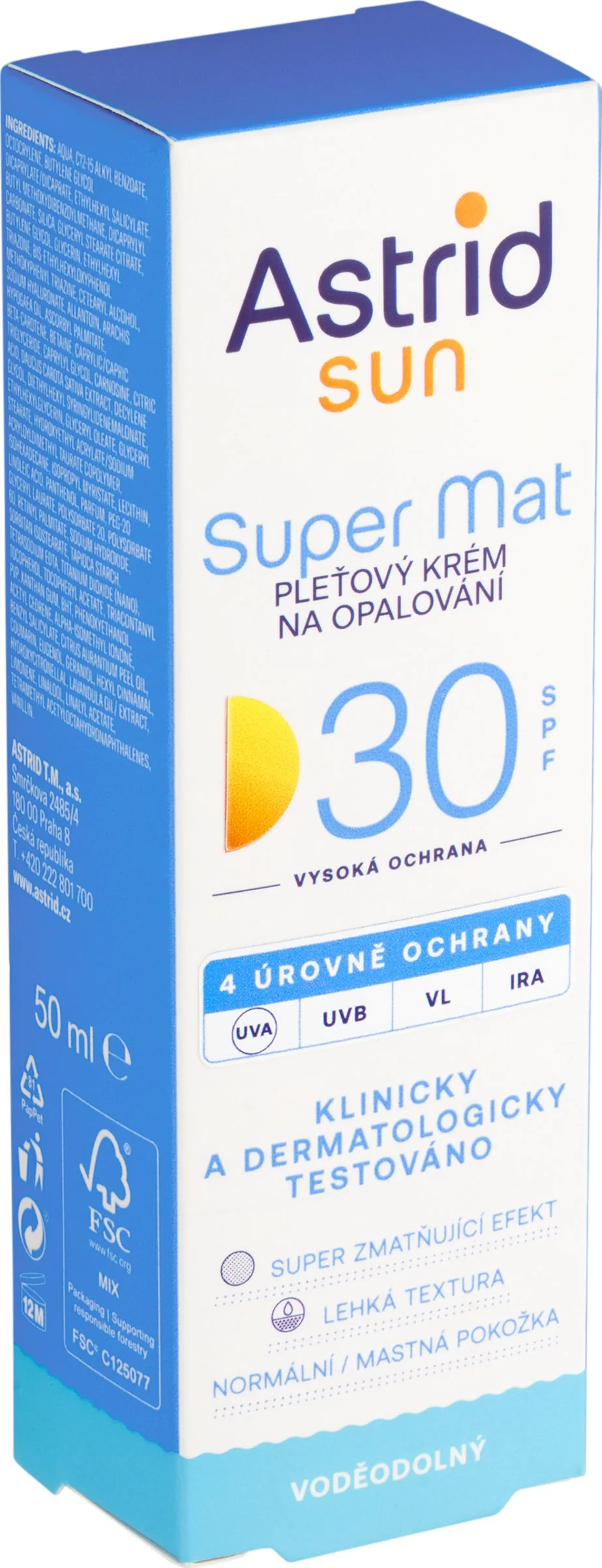 ASTRID SUN Pleťový krém na opalovanie Super mat SPF 30 50 ml