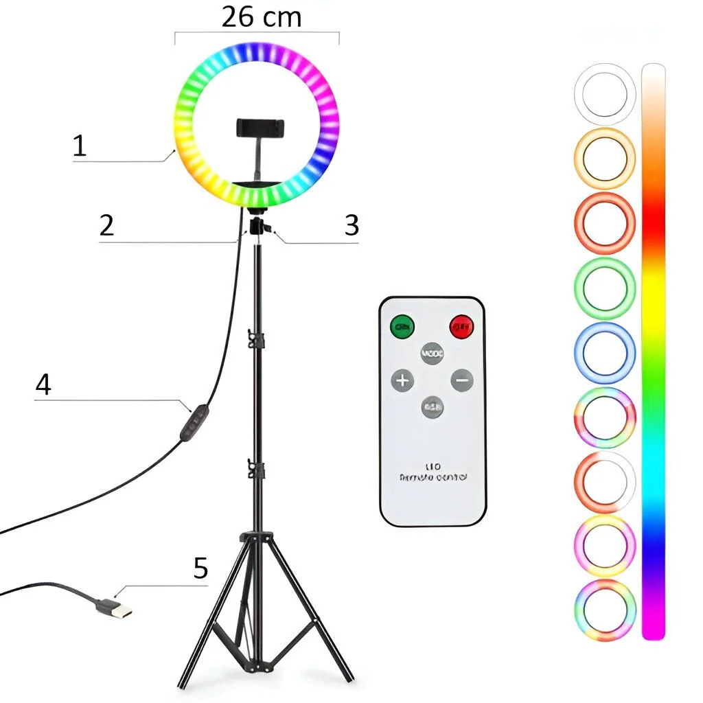 MG ZD666 RGB kruhové LED svetlo + statív 2.1m, čierne