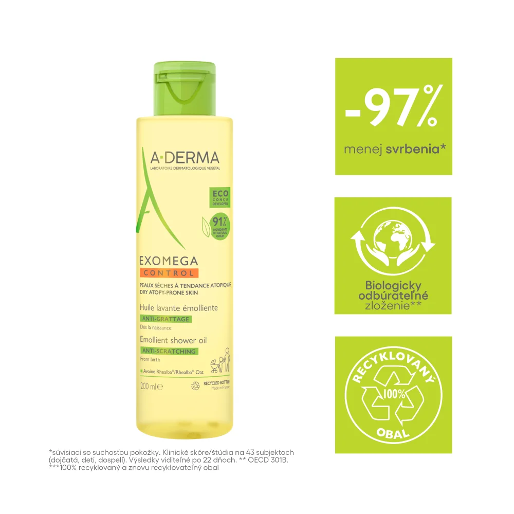 A-DERMA Exomega Control Zvláčňujúci umývací olej 1×500 ml, sprchovací olej