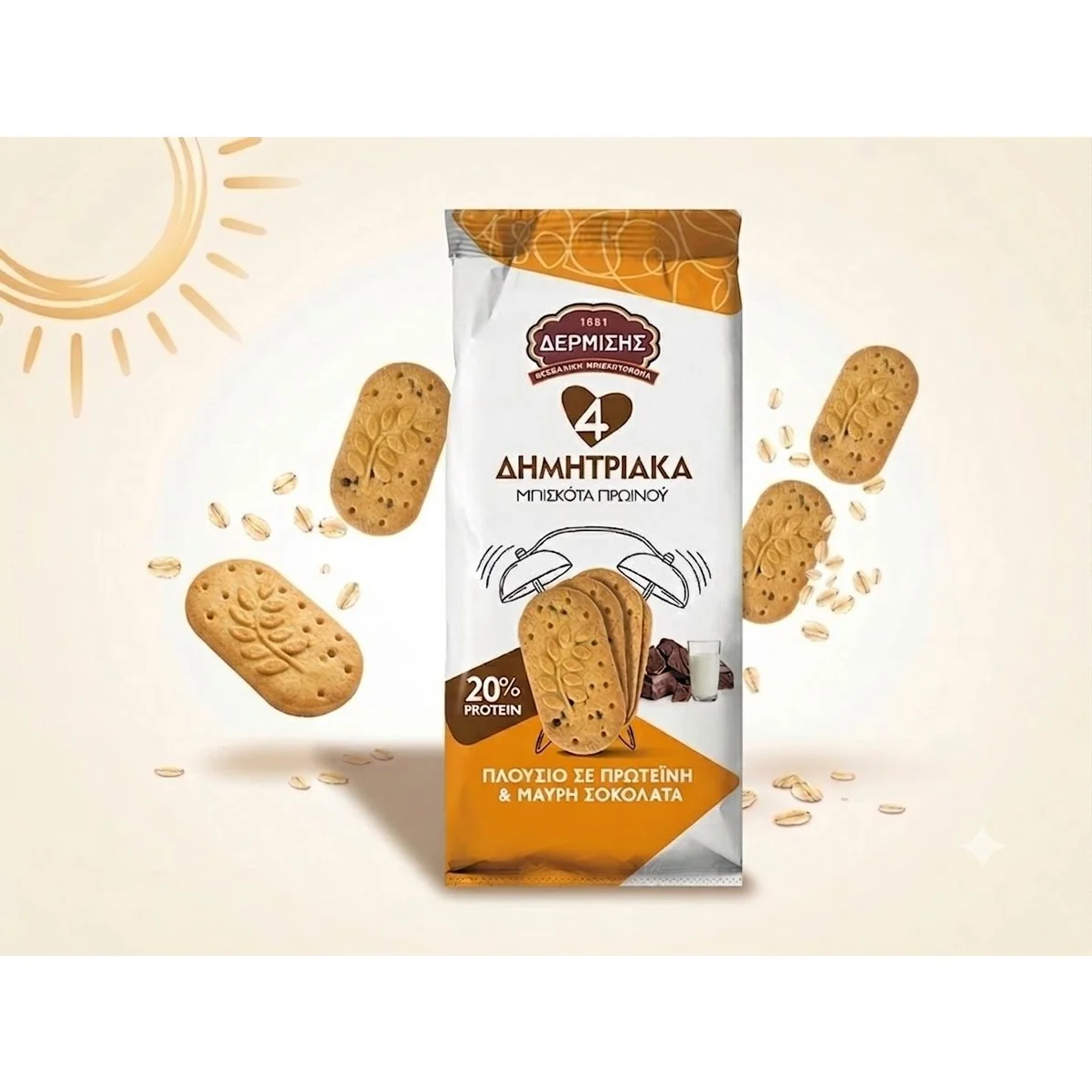 Dermisis Proteínové sušienky zo 4 cereálií 100 g s horkou čokoládou