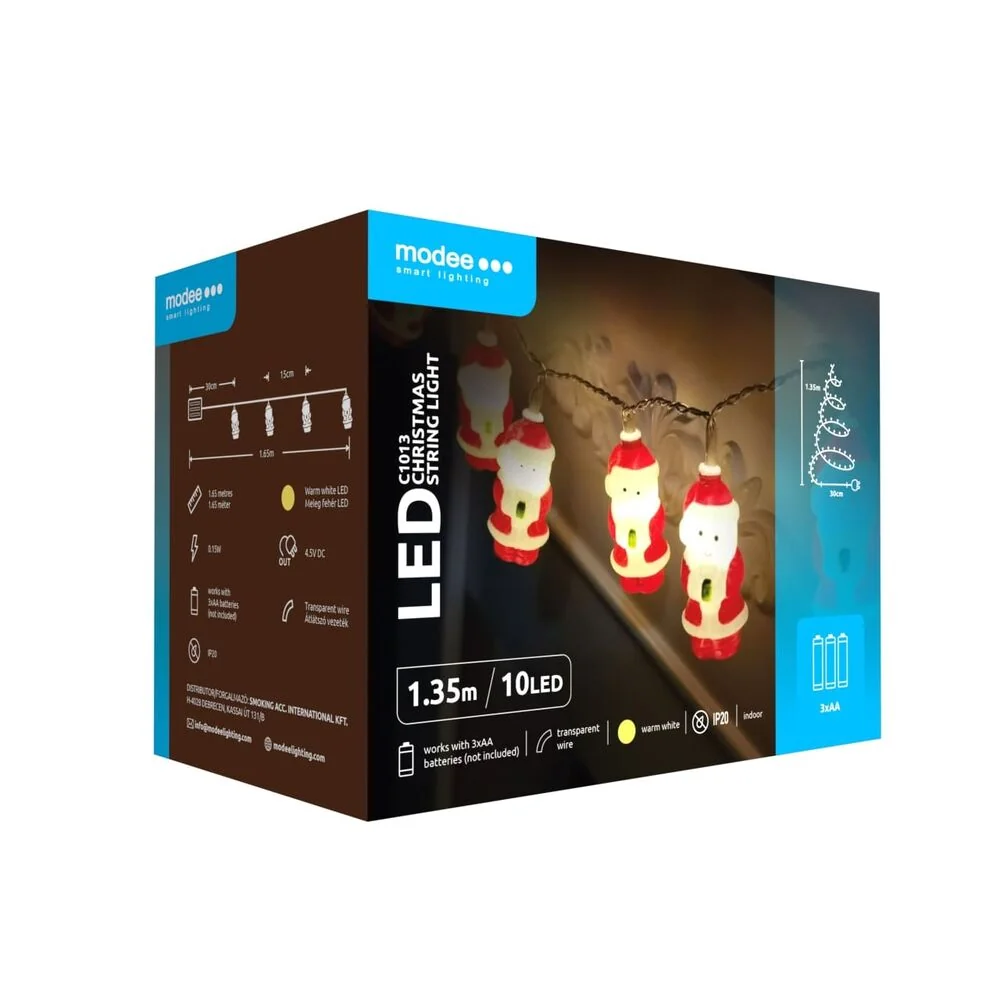 Modee Lighting LED vianočná reťaz 10 LED 1,35m 3xAA teplá biela mikuláš