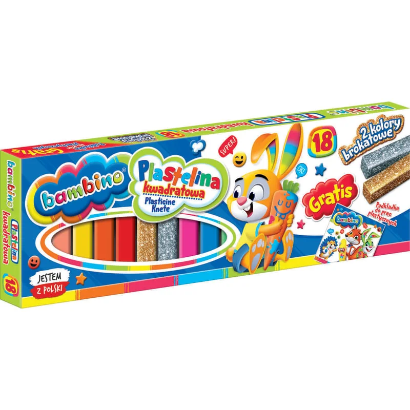Bambino plastelína štvorcová, 18 farieb