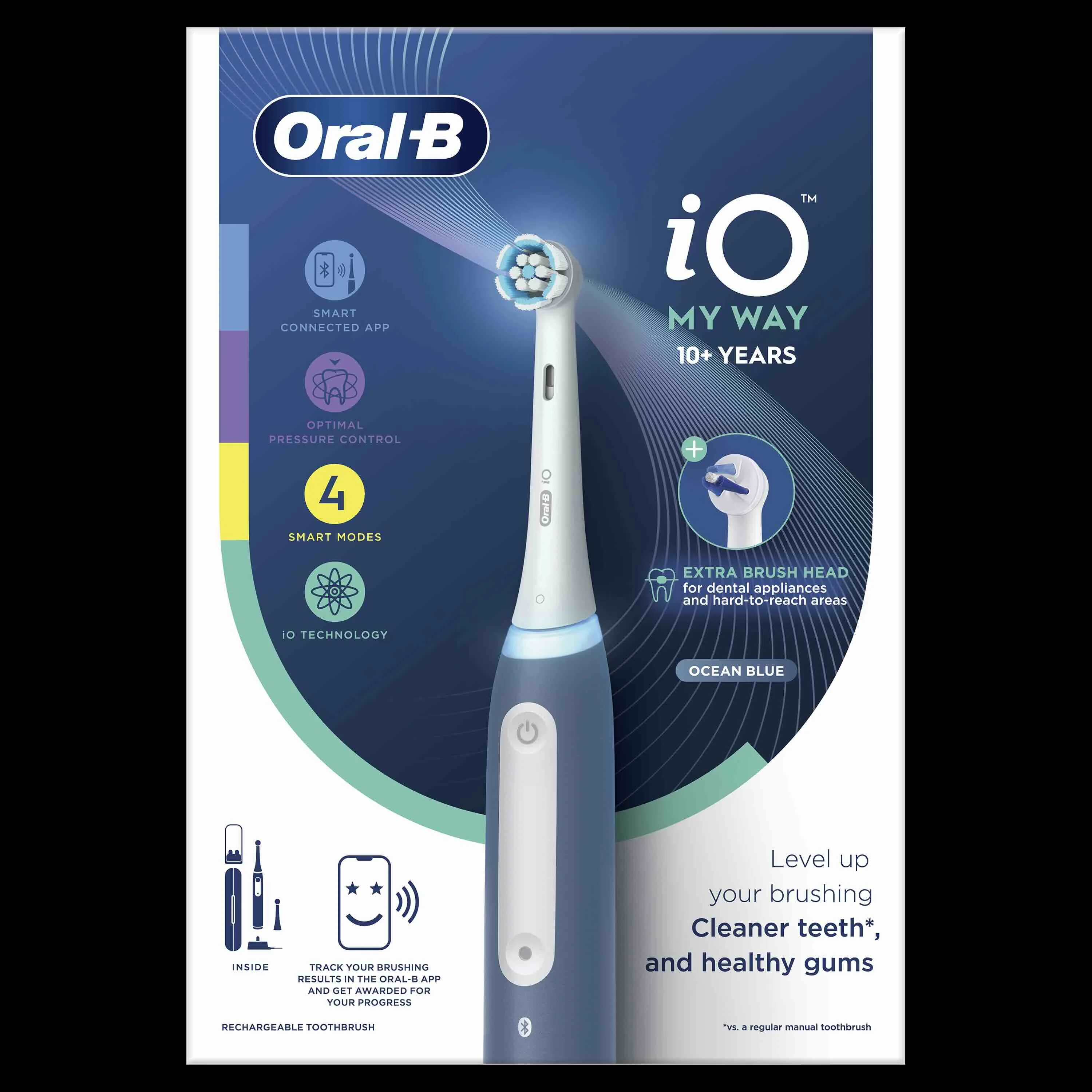 Oral-B EK iO Teen Blue + držiak zubnej kefky + cestovné púzdro + 1NH 1×1 set, elektrická zubná kefka