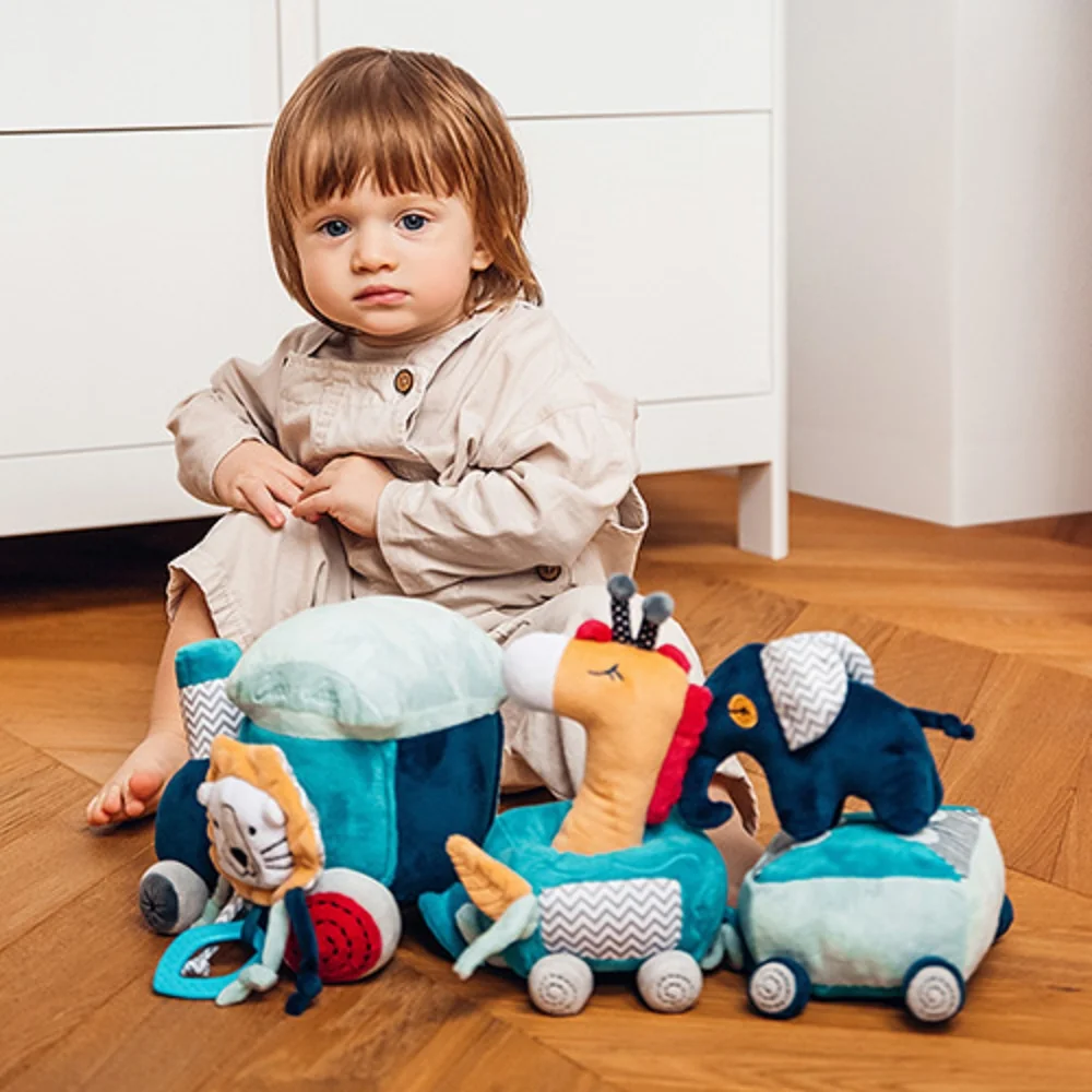 BabyOno Edukačná vzdelávacia hračka Safari train, modrá