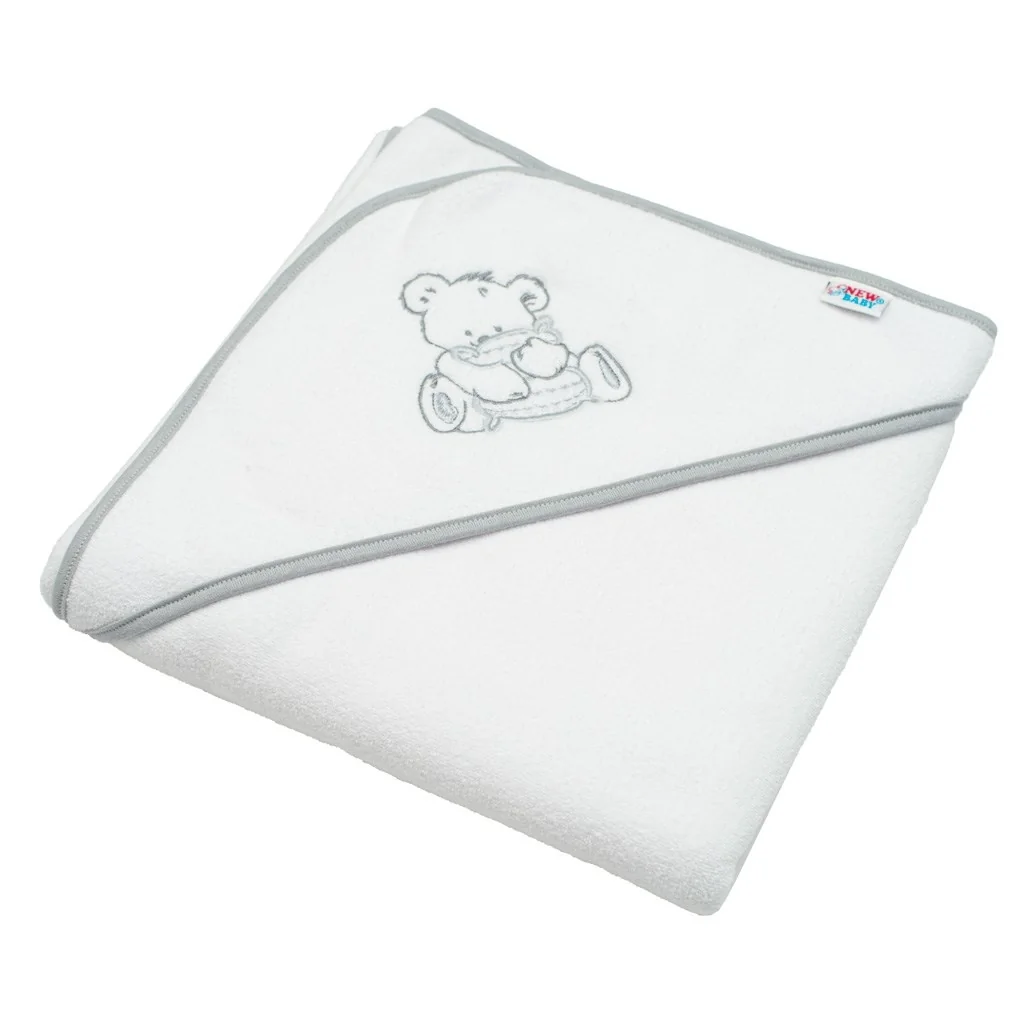Detská froté osuška s výšivkou a kapuckou New Baby 80x80 biela