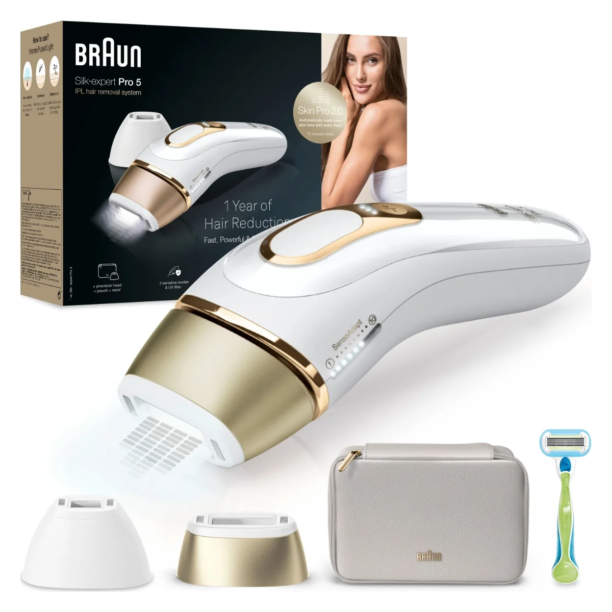 Braun IPL Silk·expert Pro 5, Odstraňovanie Chĺpkov v Pohodlí Domova, S Puzdro, 2 Hlavice, PL5152 1×1 ks, epilátor