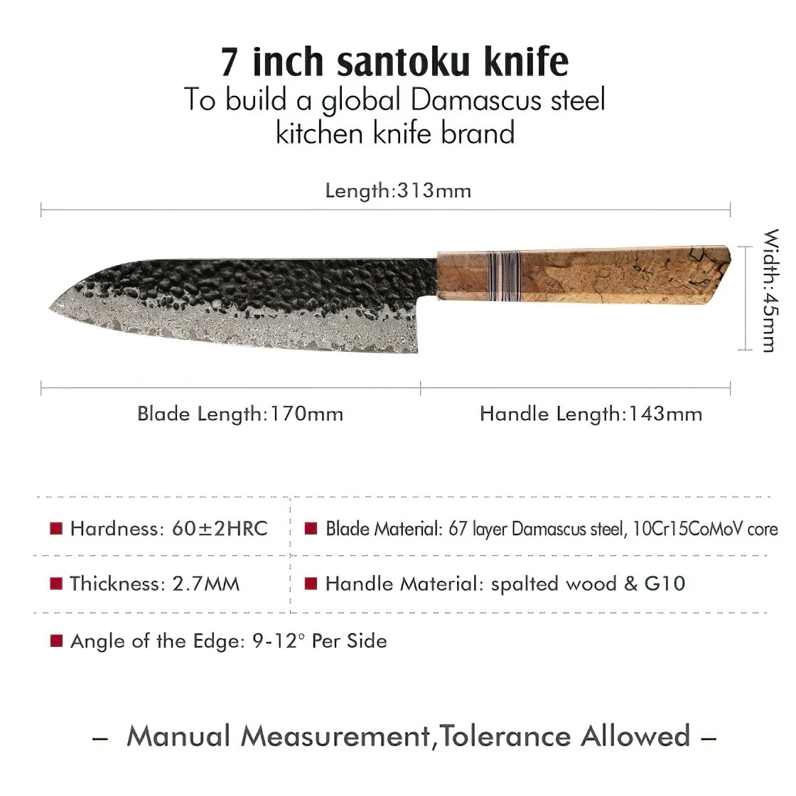 Damaškový kuchynský nôž Zenkai Santoku Hnedá, 17 cm čepeľ