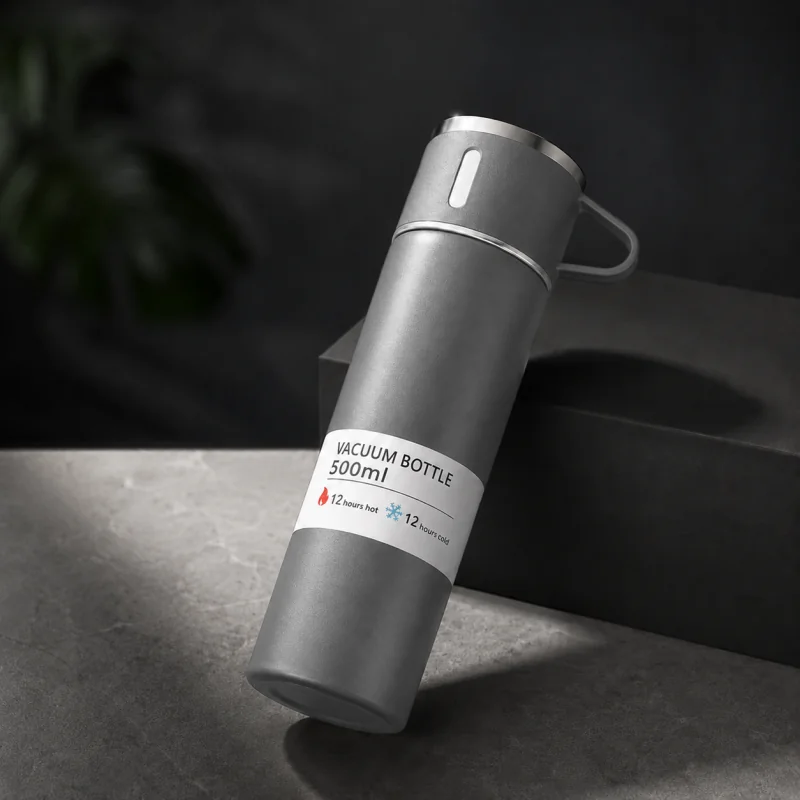 Livefy termoska s pohárom Vello 500ml, sivá