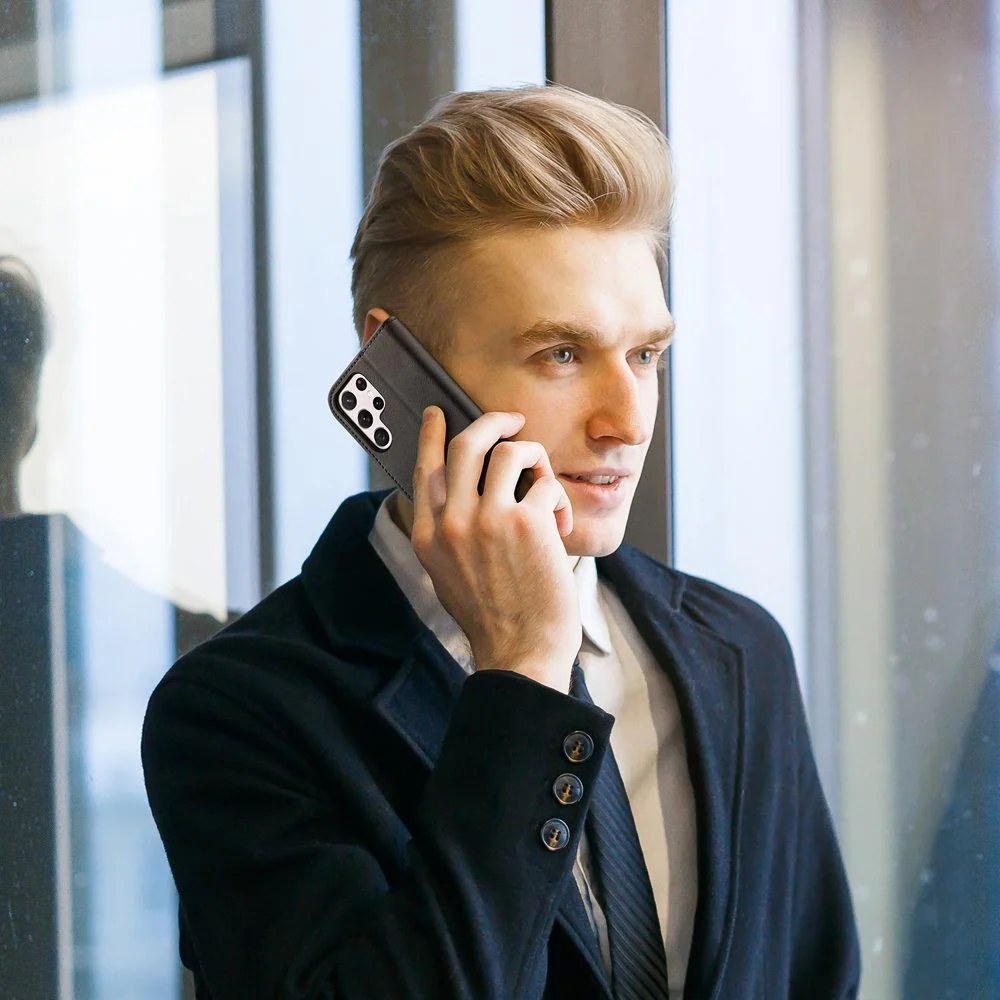 Kožené puzdro pre Samsung Galaxy S22 Ultra - Modrá Elegantné puzdro s prak