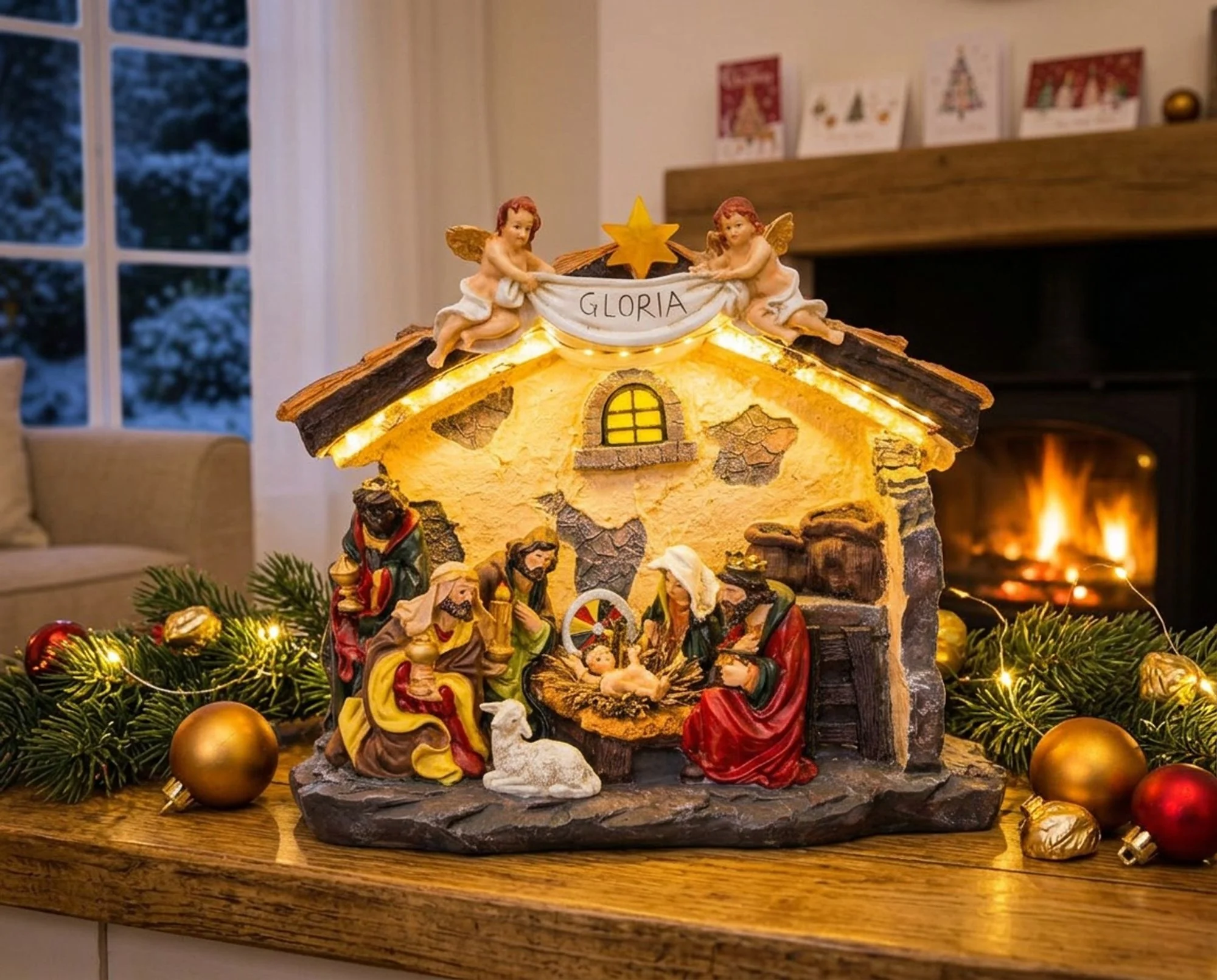 MagicHome vianočný LED betlehem, 1 ks 21 LED teplá biela, 3xAA, interiér, 36x15x29 cm