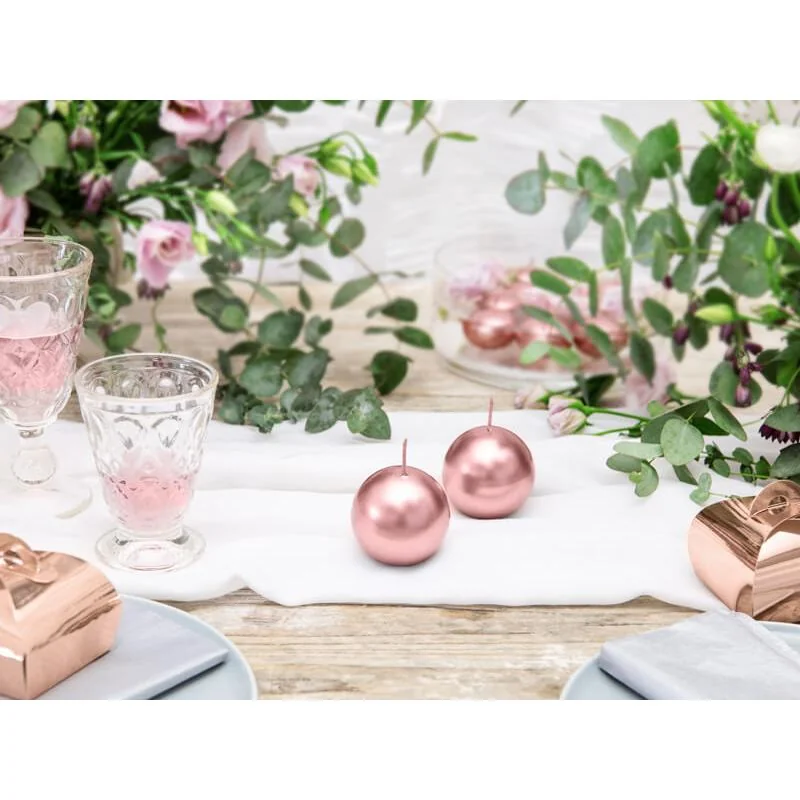 PartyDeco Guľaté sviečky ružovo zlaté 6cm 10ks