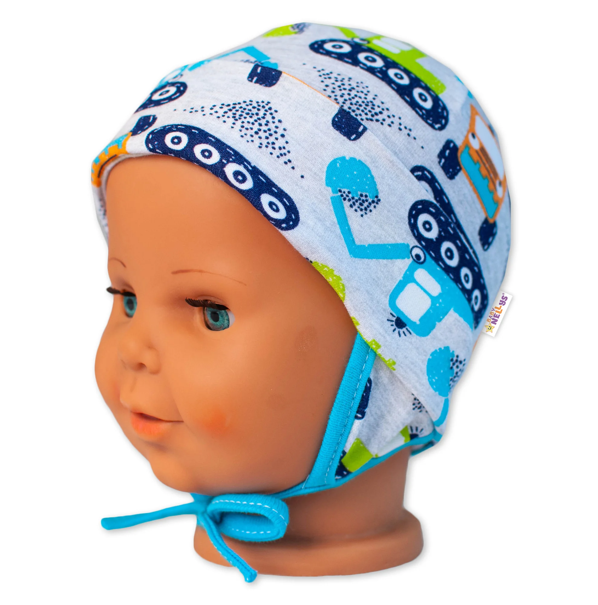 Baby Nellys Bavlnená čiapočka s uškami na zaväzovanie - Bager, sivá