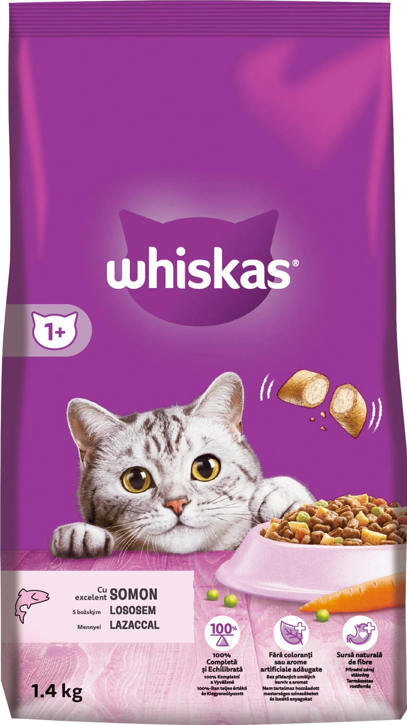WHISKAS Granule s lososom pre dospelé mačky 1×1,4kg, granule pre dospelé mačky