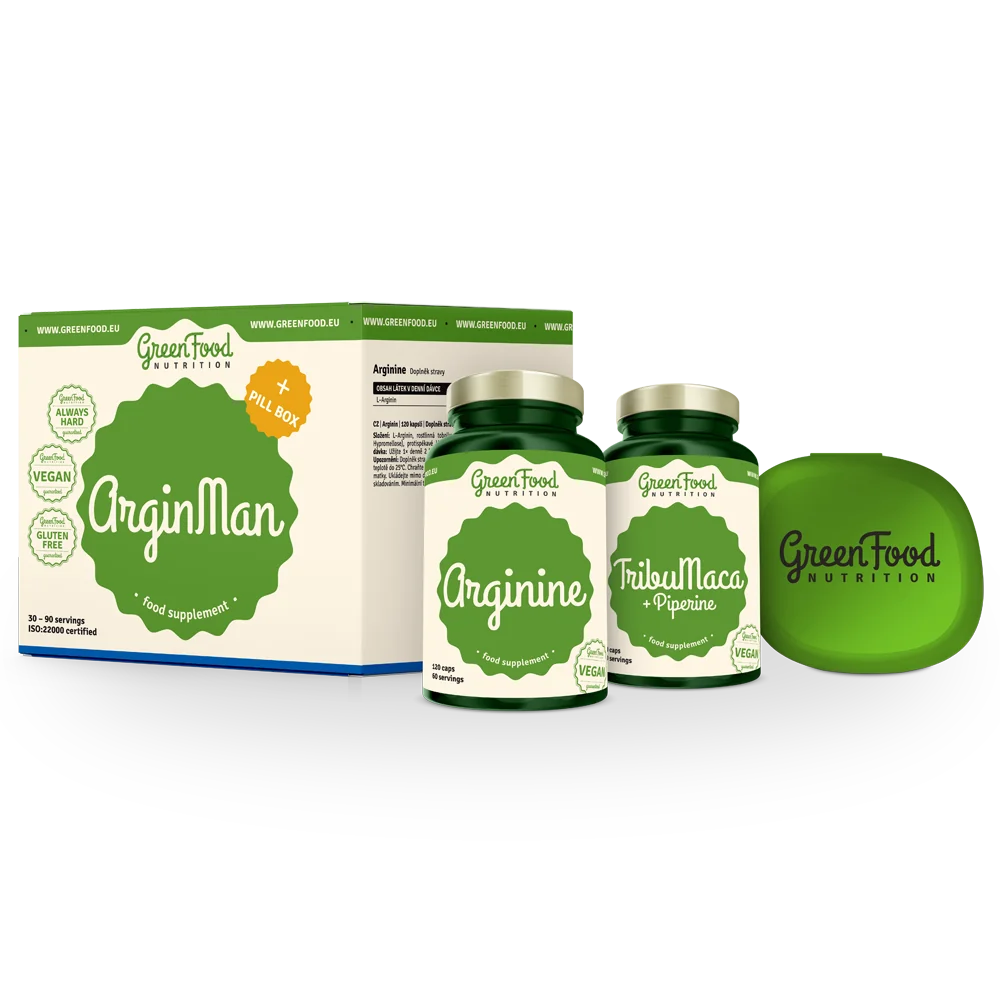 GreenFood Nutrition ARGINMAN + Pillbox 1×1 set, výživový doplnok
