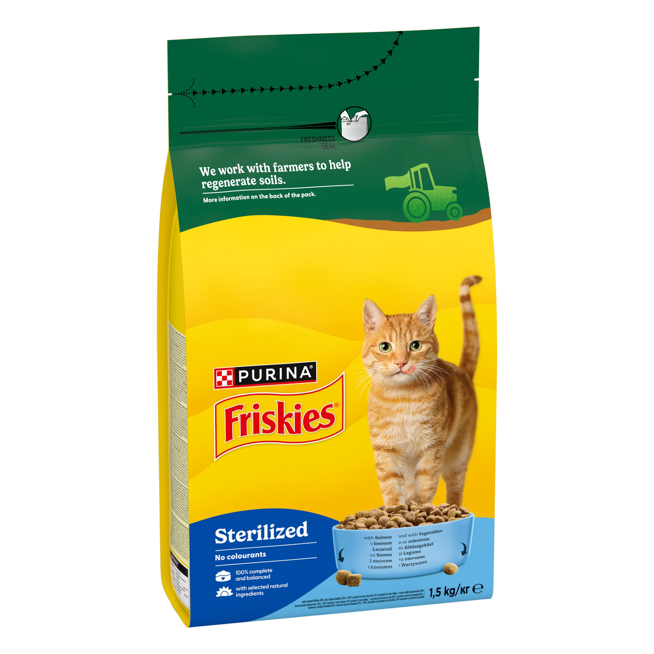 Friskies Sterilised granule pre mačky losos 1,5 kg 1×1,5 kg, kompletné krmivo pre dospelé mačky