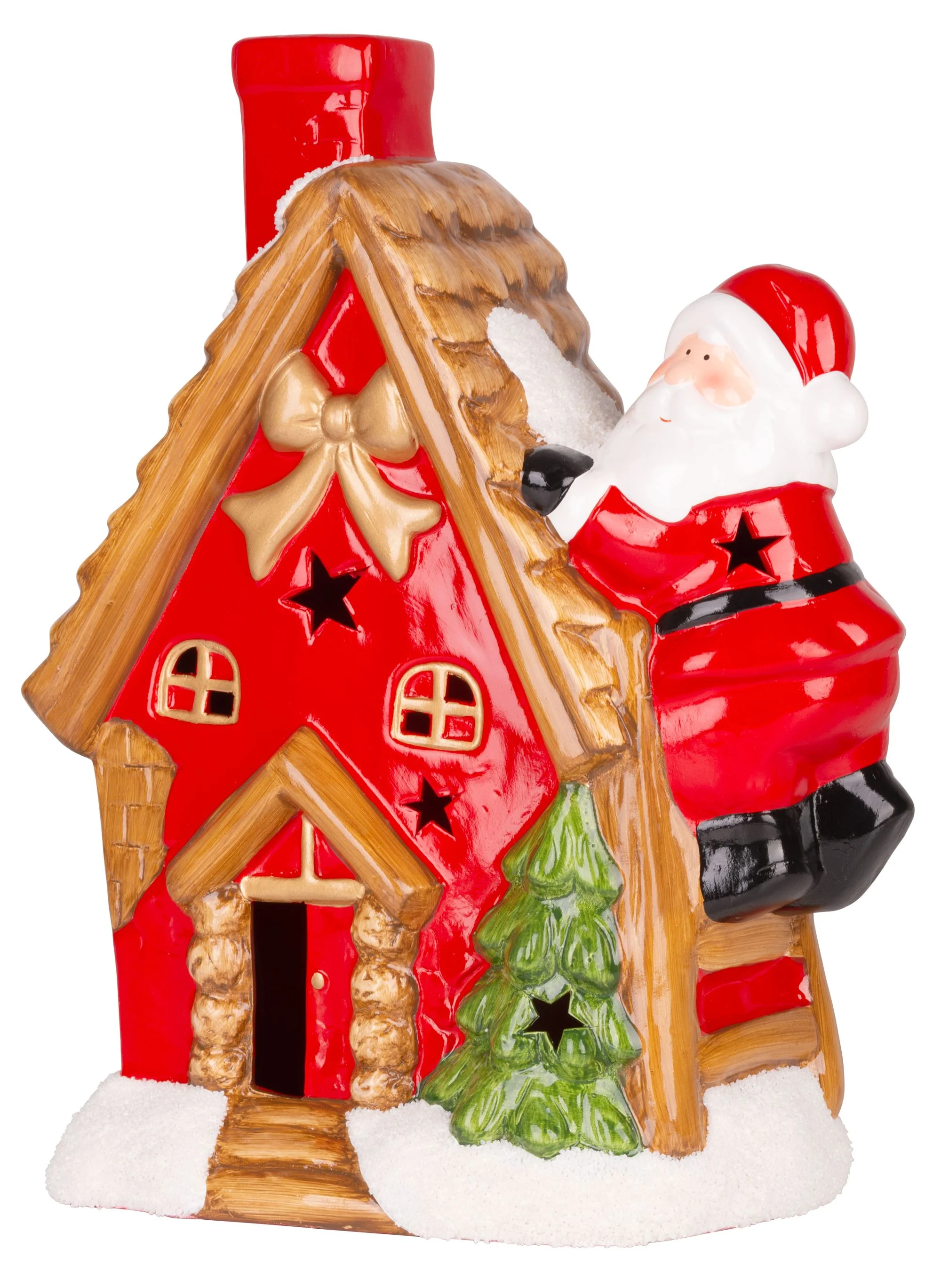 MagicHome vianočný LED domček so Santom na streche, 1 ks Terakota, 2xAAA, 27x13x34 cm