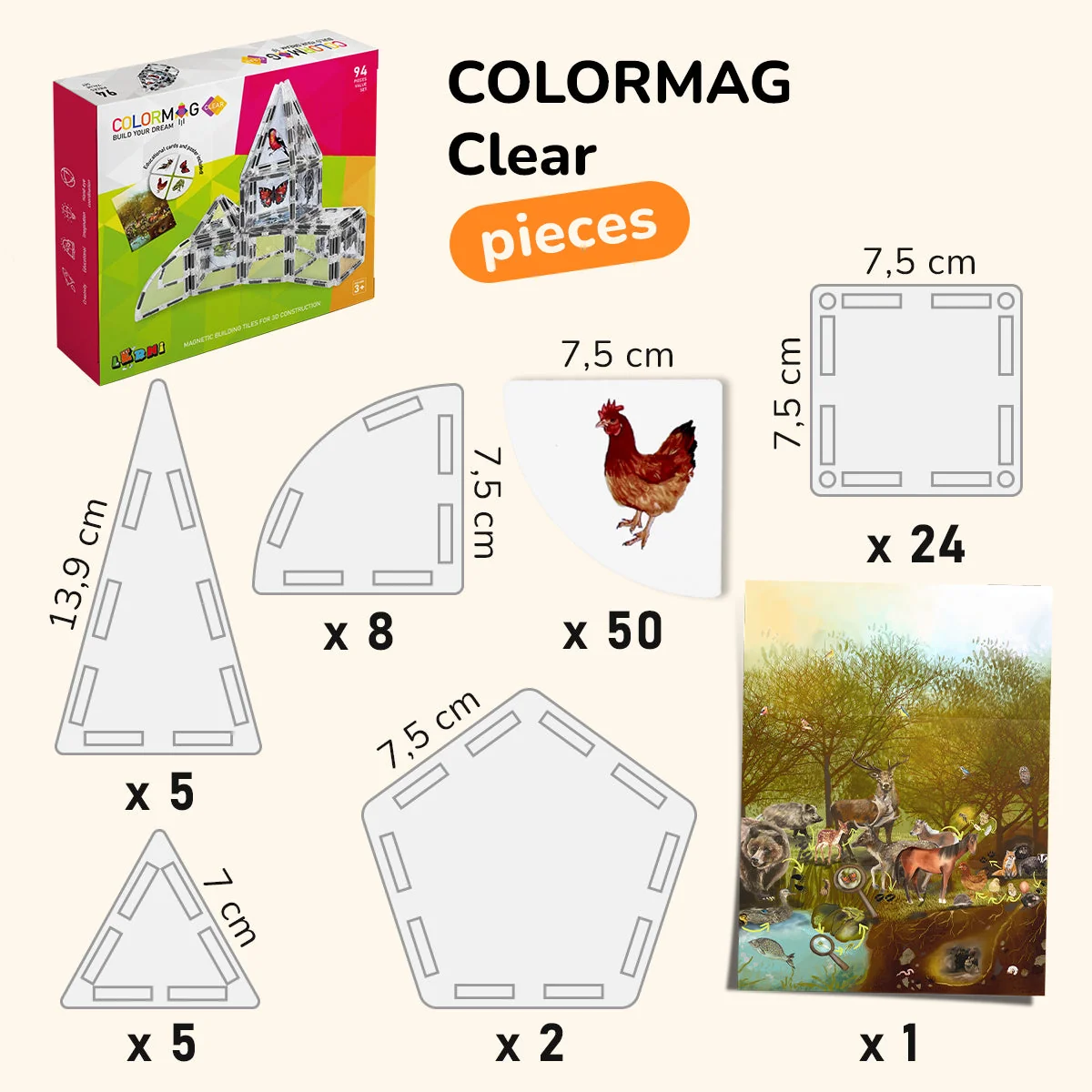 Magnetická stavebnica COLORMAG CLEAR