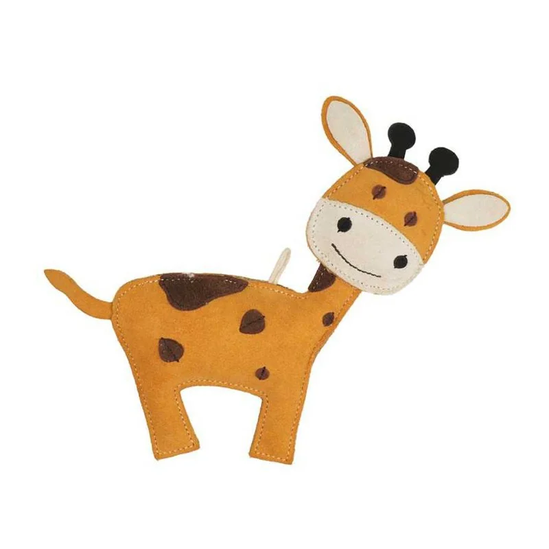 Kožená hračka pre psa žirafa žltá, hnedá