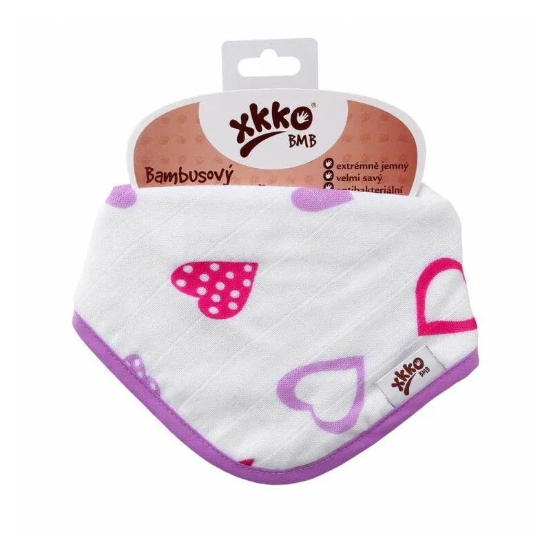 XKKO BMB detský bambusový slintáčik/šatka Hearts & Waves Lilac Hearts