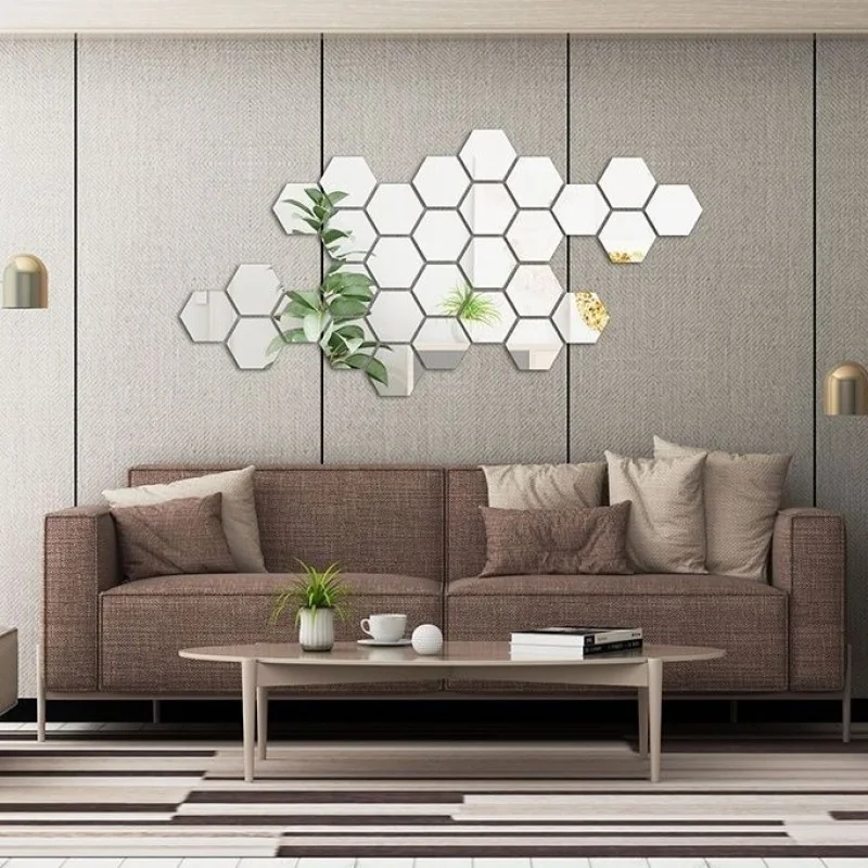 Zrkadlové samolepky na stenu-Hexagon
