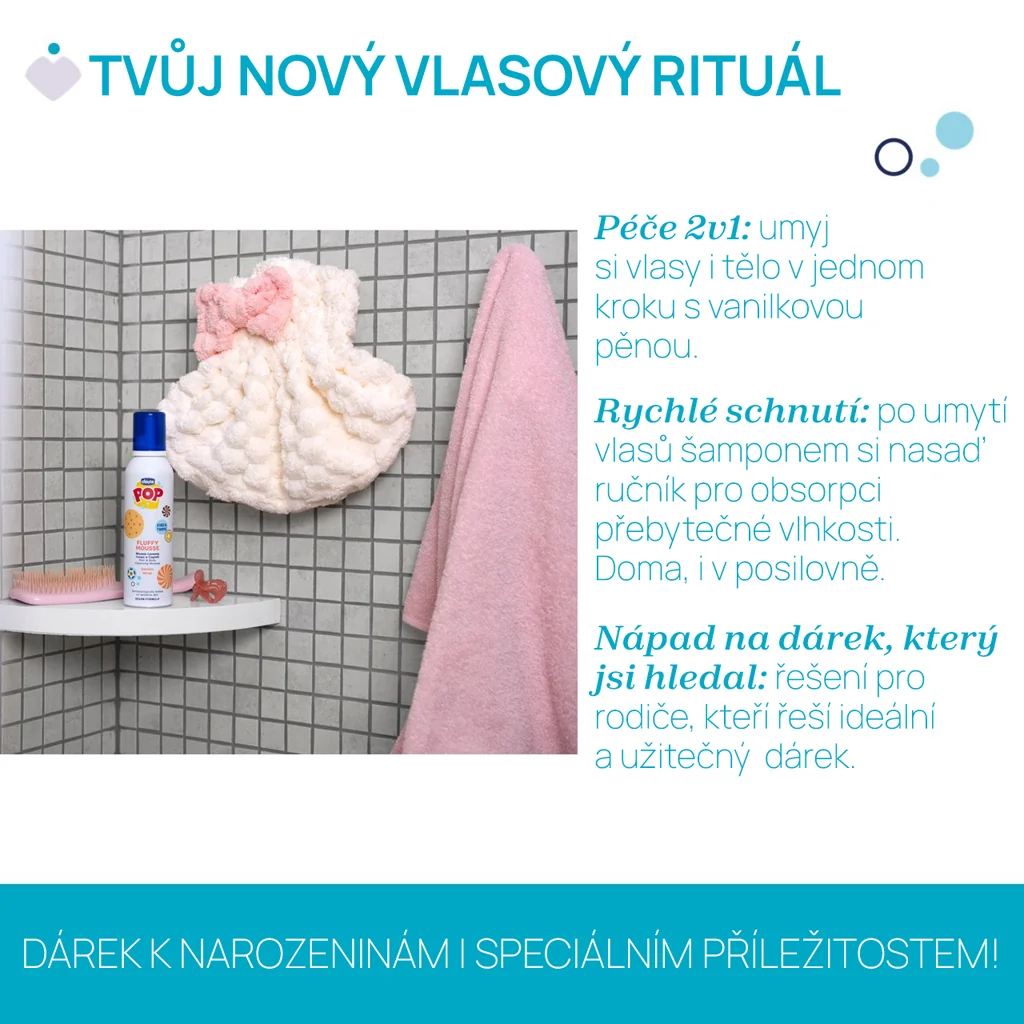 CHICCO Pena na vlasy a telo POP Vanilla Fluffy 200ml s uterákom na vlasy 200 ml