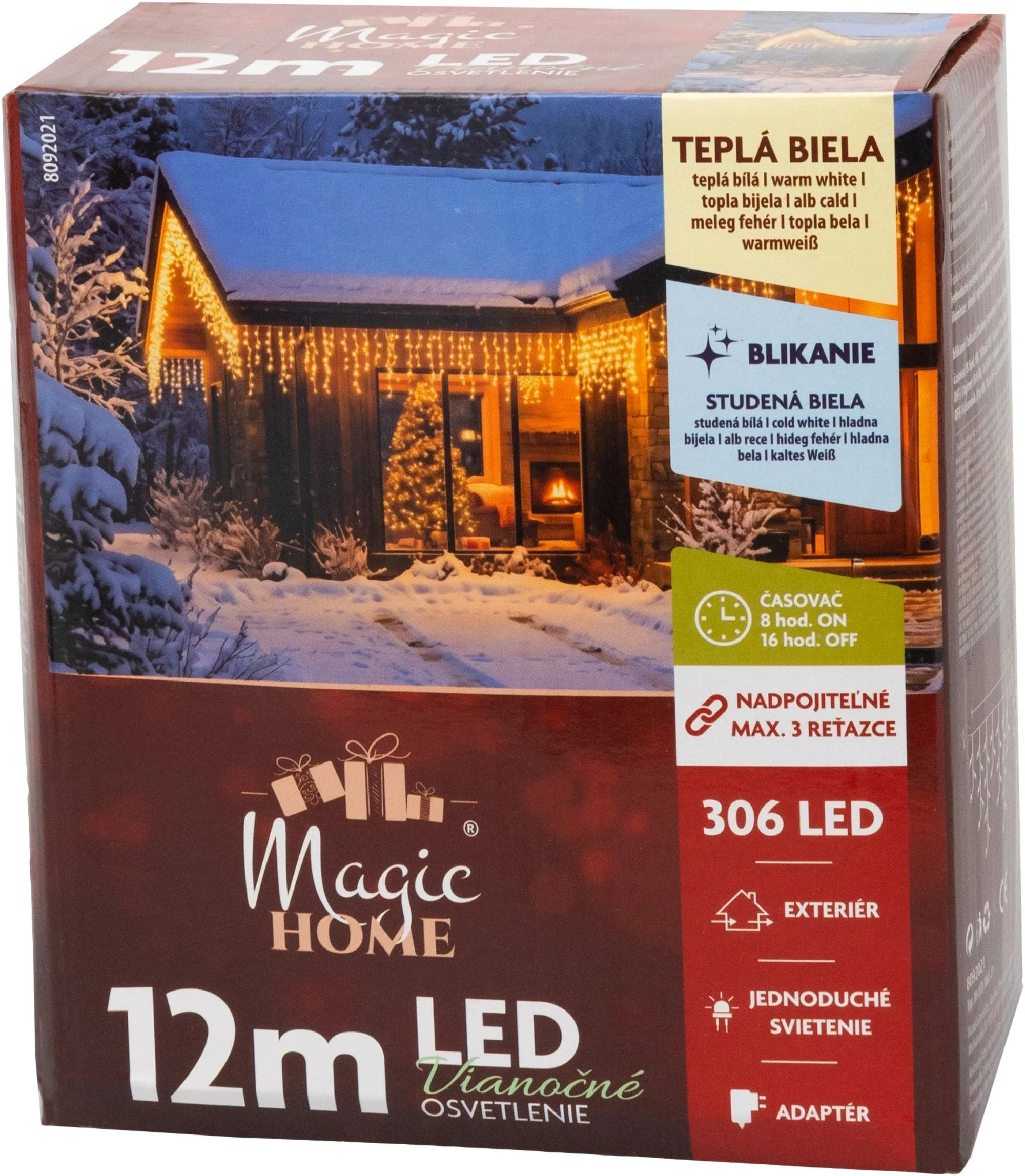MagicHome vianočná LED reťaz, 1 ks Časovač, 306 LED, teplá biela, 10 funkcií, 12 m, IP44