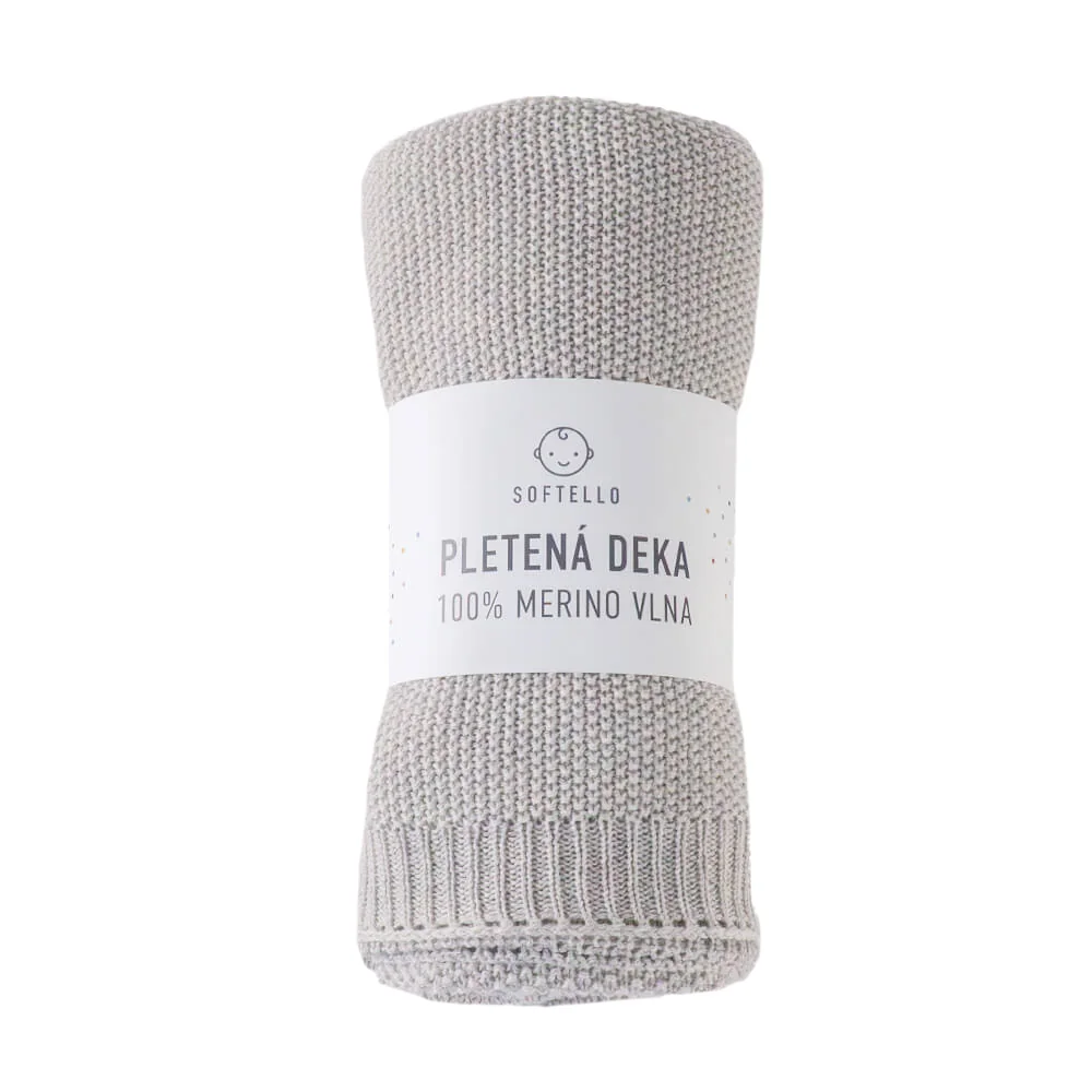 Pletená merino deka SOFTELLO - ABA svetlosivá