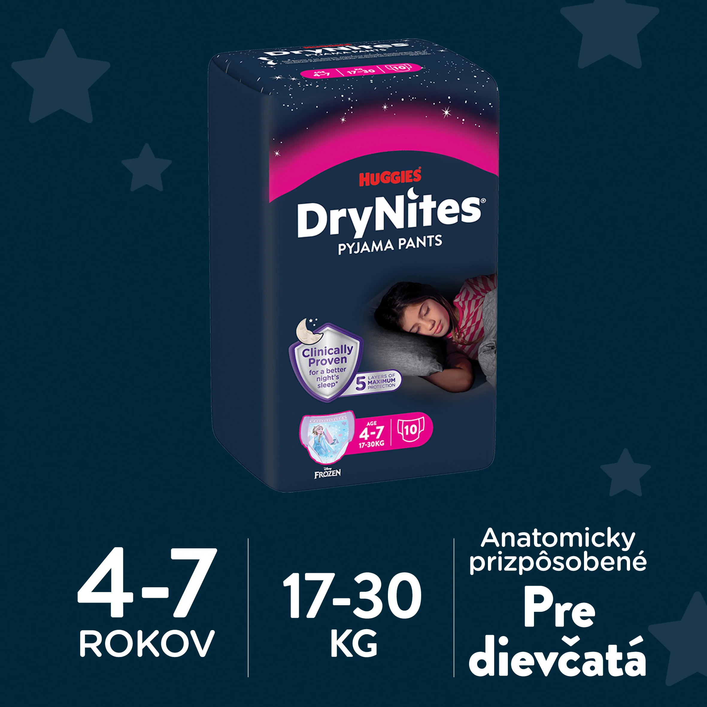 HUGGIES DryNites naťahovacie nohavičky pre dievčatá 4-7 rokov 10 ks