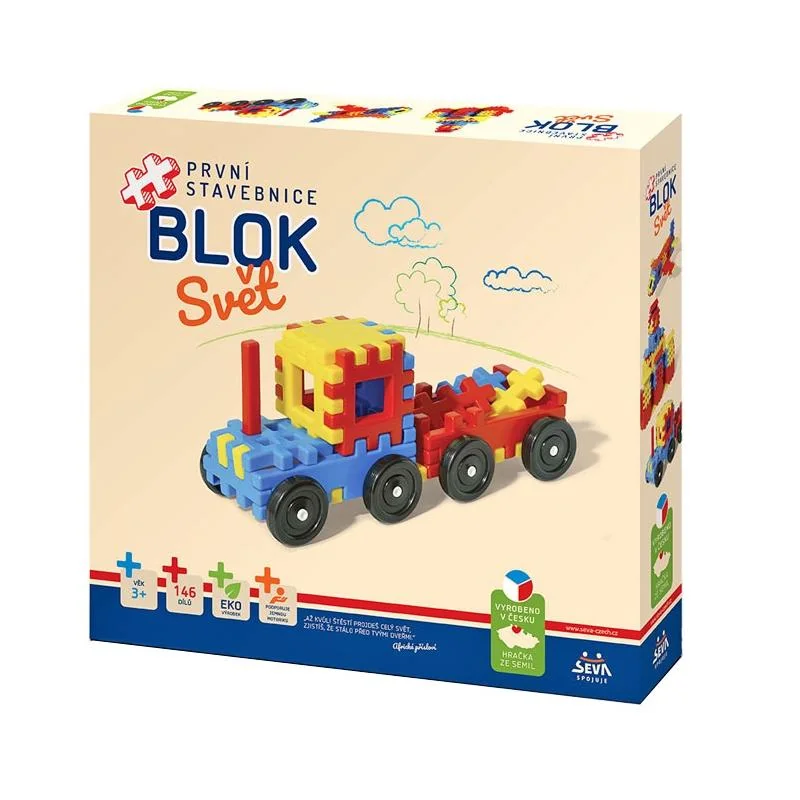 SEVA Stavebnica BLOK Svet plast 146ks v krabici 36x34x7cm