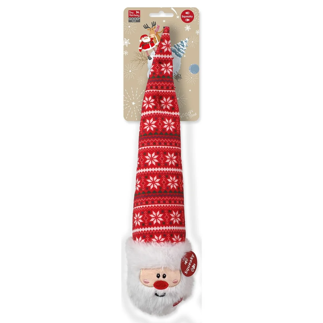 Hračka Dog Fantasy Winter Tale guľa s čapicou červená, pískacia 38cm
