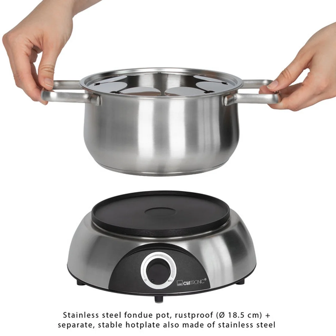 Clatronic FD 3783 elektrická nerezová fondue súprava pre 8 osôb, 1,2 l