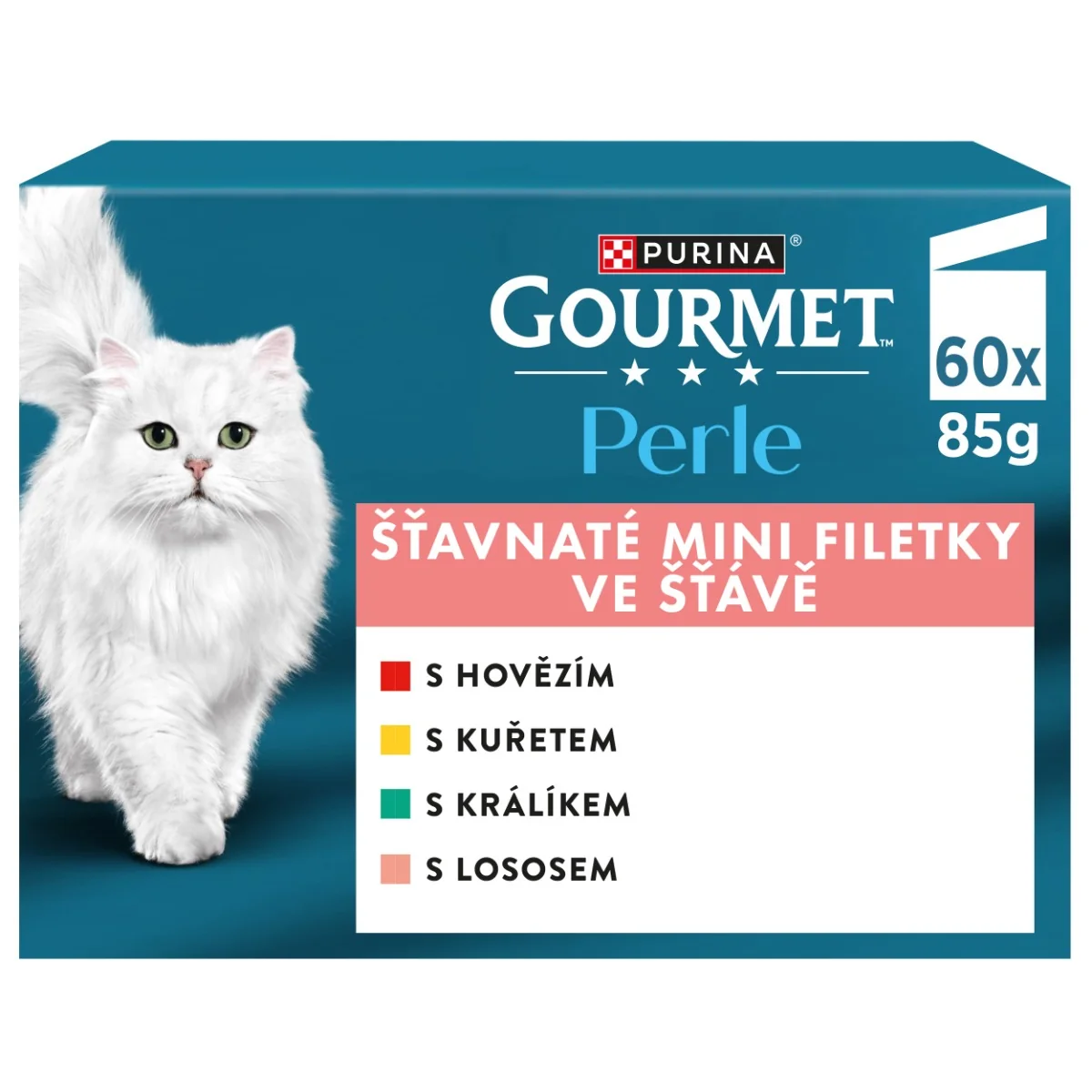 Gourmet Perle kapsičky pre mačky hovädzie, kura, králik, losos v šťave 60×85 g 65×85 g