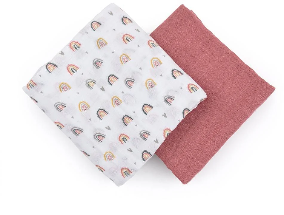 PETITE&MARS Prikrývka bambusová mušelínová 2ks Misty Rose Rainbow 2v1, 120 x 120 cm 1×2 ks, bambusové prikrývky
