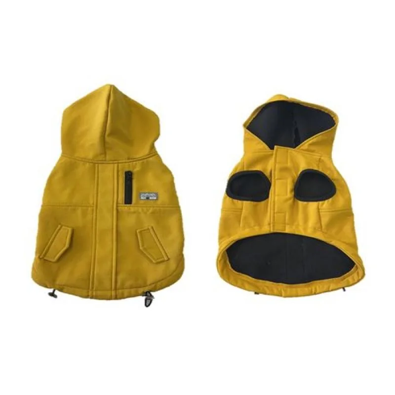 DUVO+ štýlová bunda s kapucňou pre psov S 40cm žltá