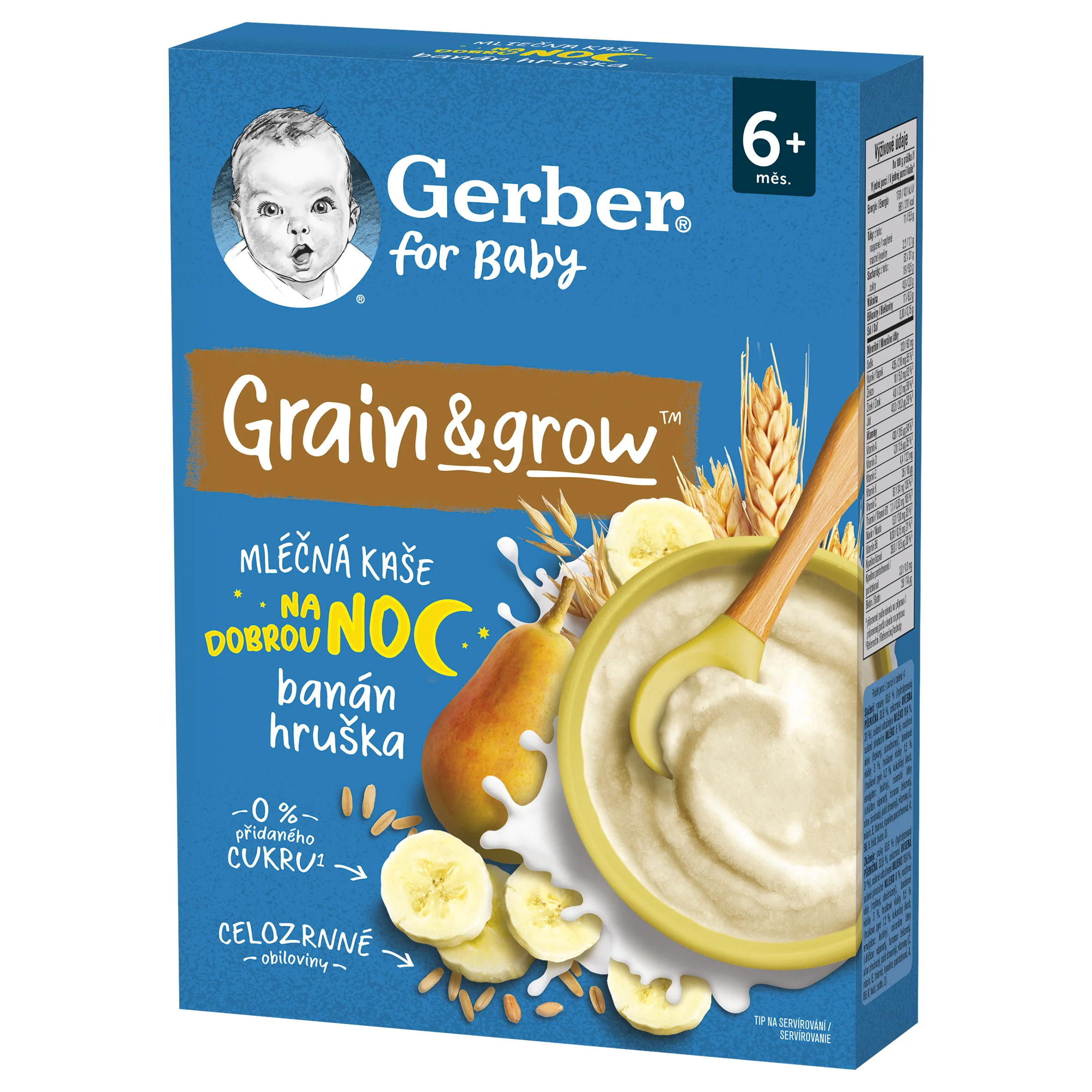 Gerber for Baby Mliečna KAŠA Pšenično-ovsená banán a hruška, na dobrú noc 1×200 g, mliečna kaša (od ukonč. 6. mesiaca)