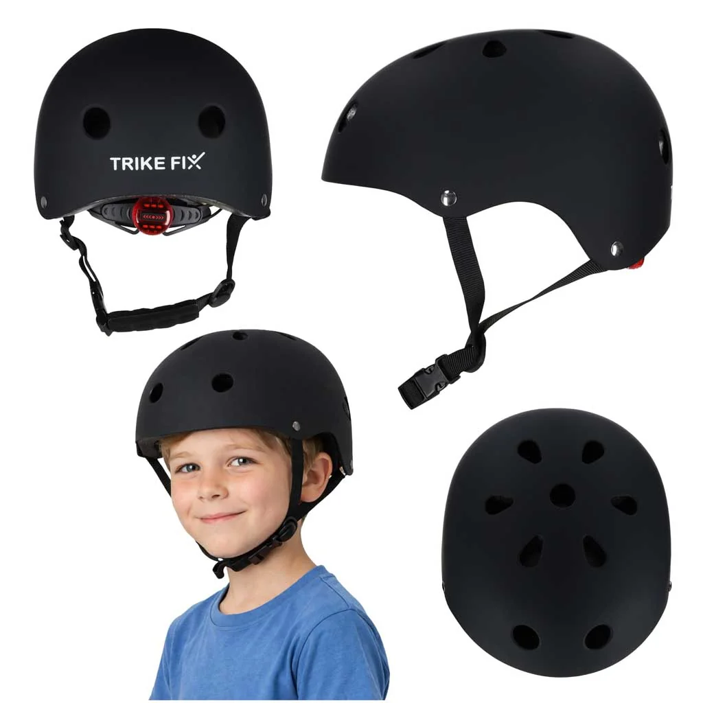 Detská cyklistická prilba s LED, veľkosť S 48–54 cm, čierna